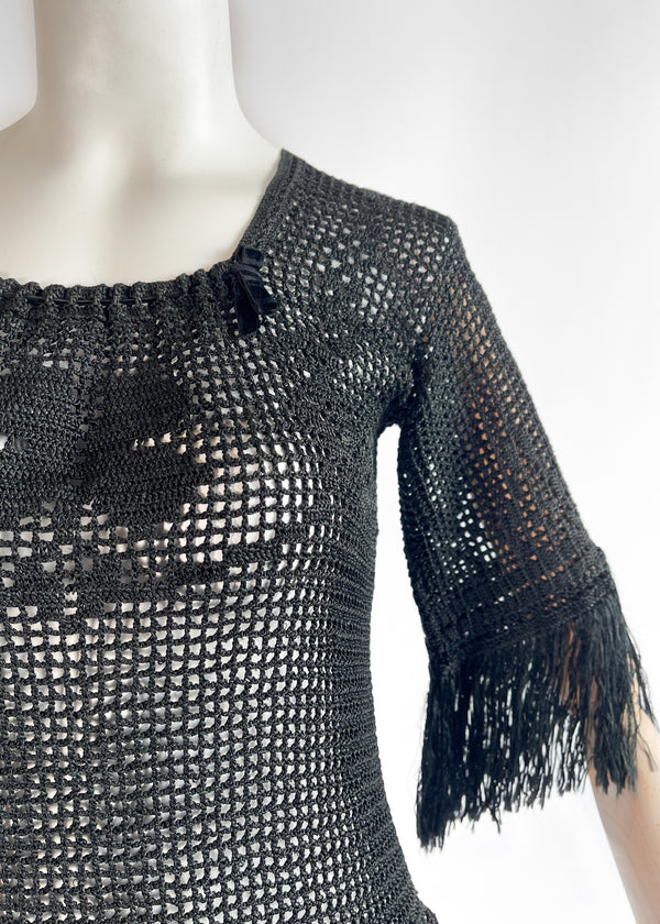 Vintage 1920s Crochet Knit Top with Fringe - Raleigh Vintage
