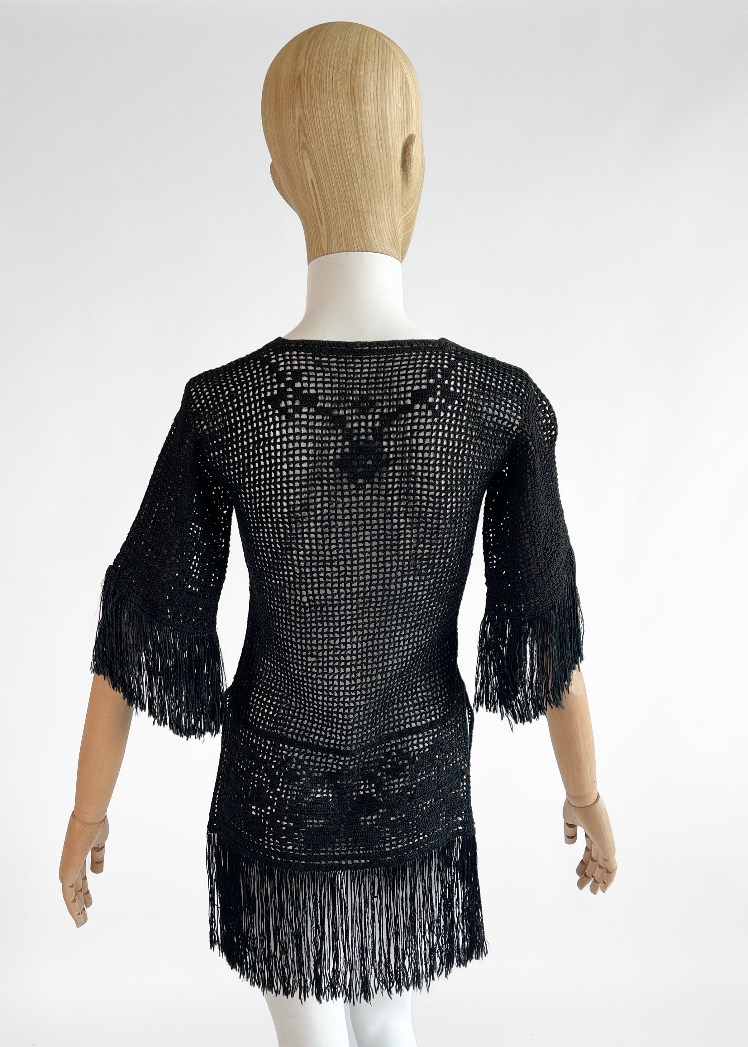 Vintage 1920s Crochet Knit Top with Fringe