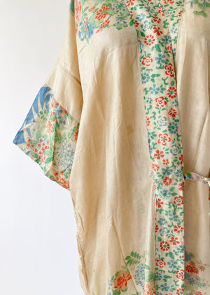 Vintage 1920s Floral Pongee Silk Robe