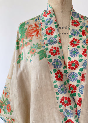 Vintage 1920s Floral Pongee Silk Tie Waist Robe