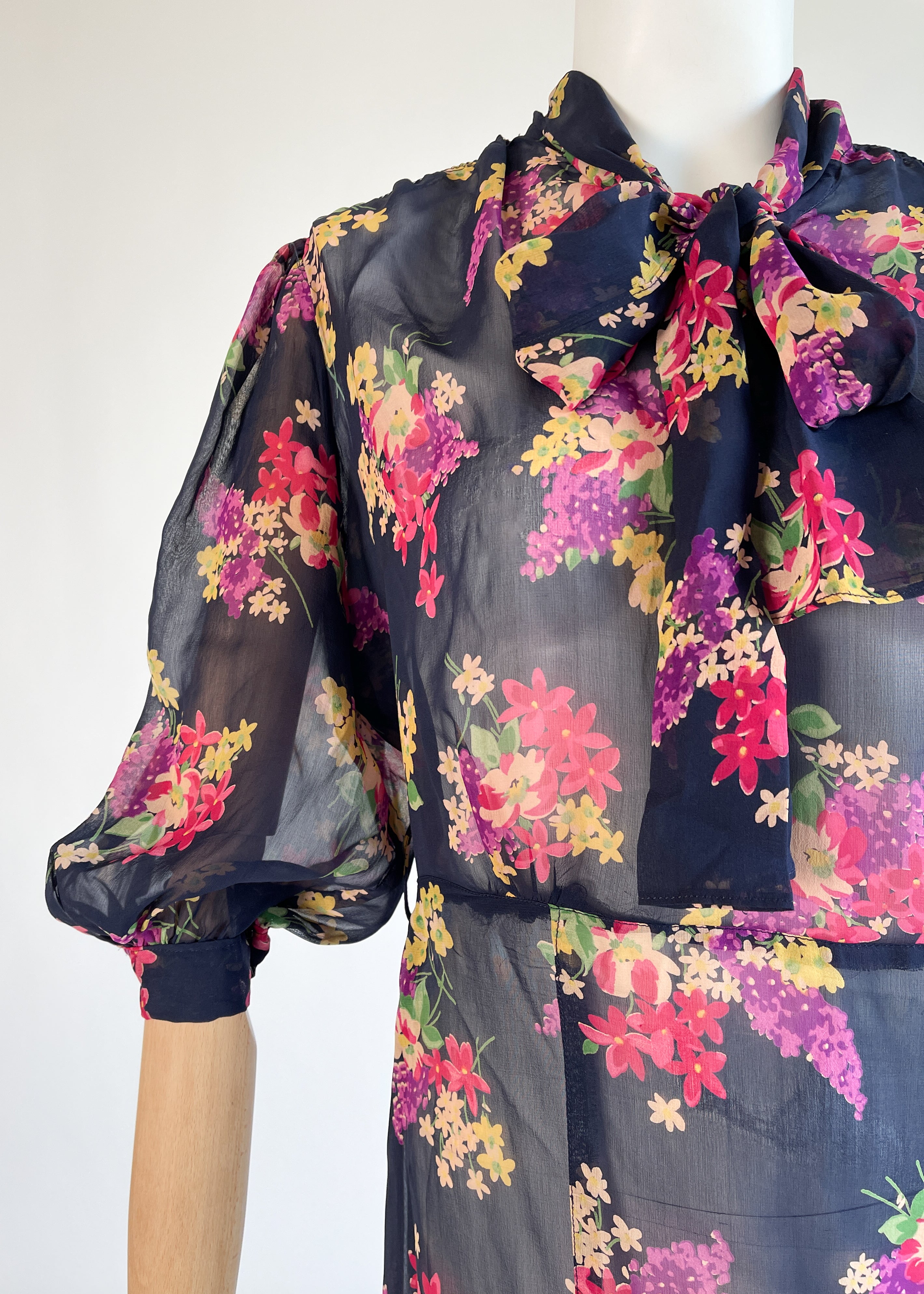 Vintage 1930s Floral Silk Chiffon Dress