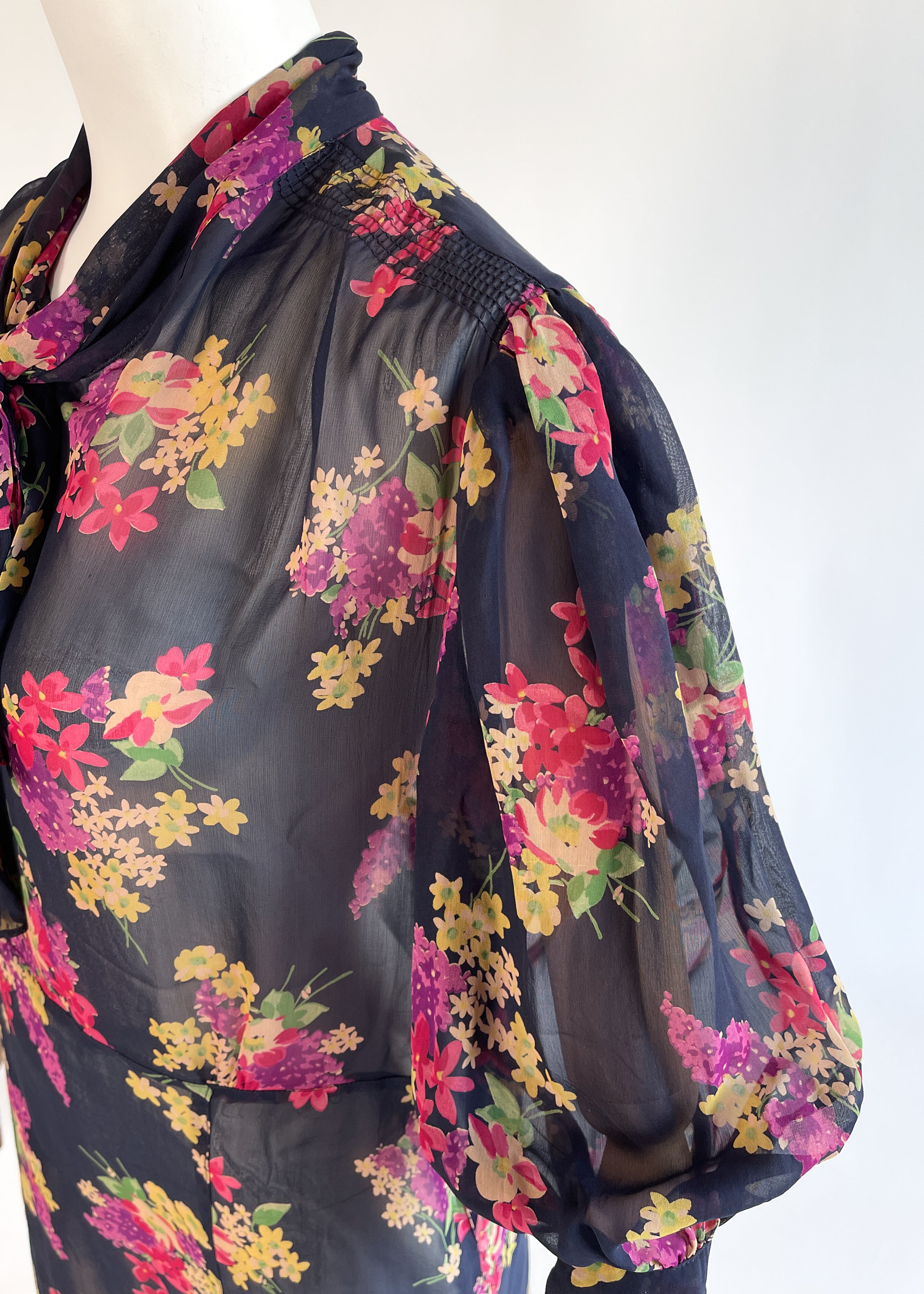 Vintage 1930s Floral Silk Chiffon Dress