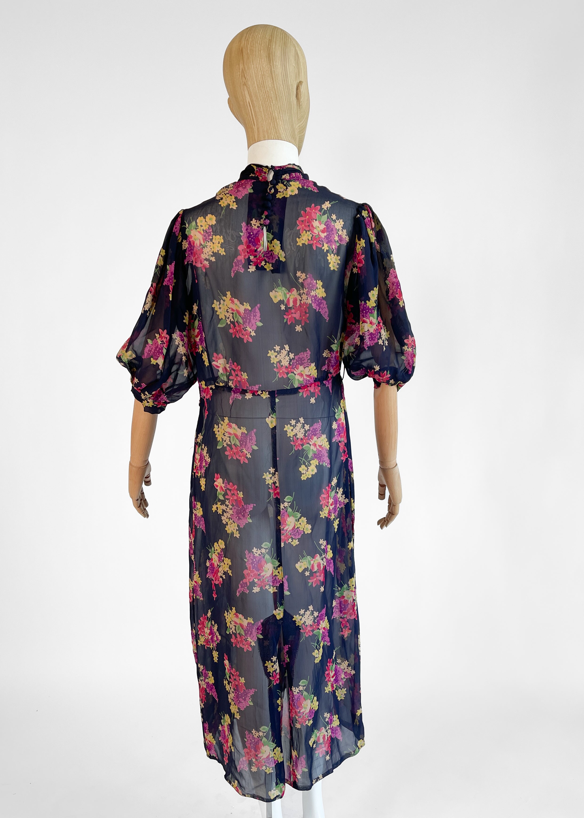 Vintage 1930s Floral Silk Chiffon Dress