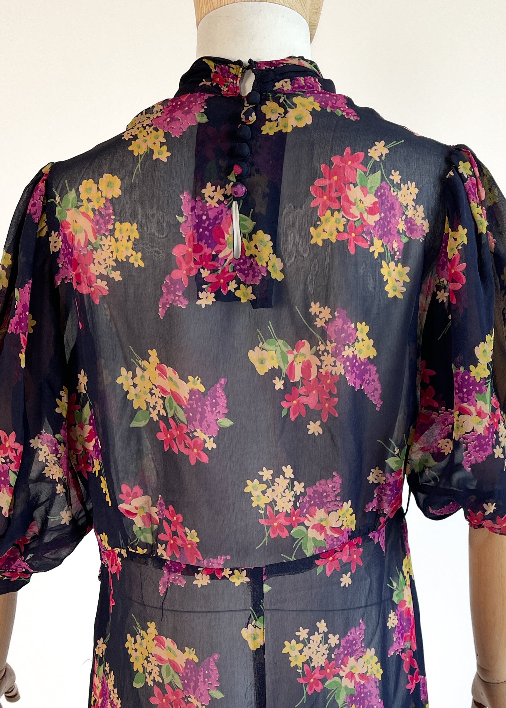 Vintage 1930s Floral Silk Chiffon Dress