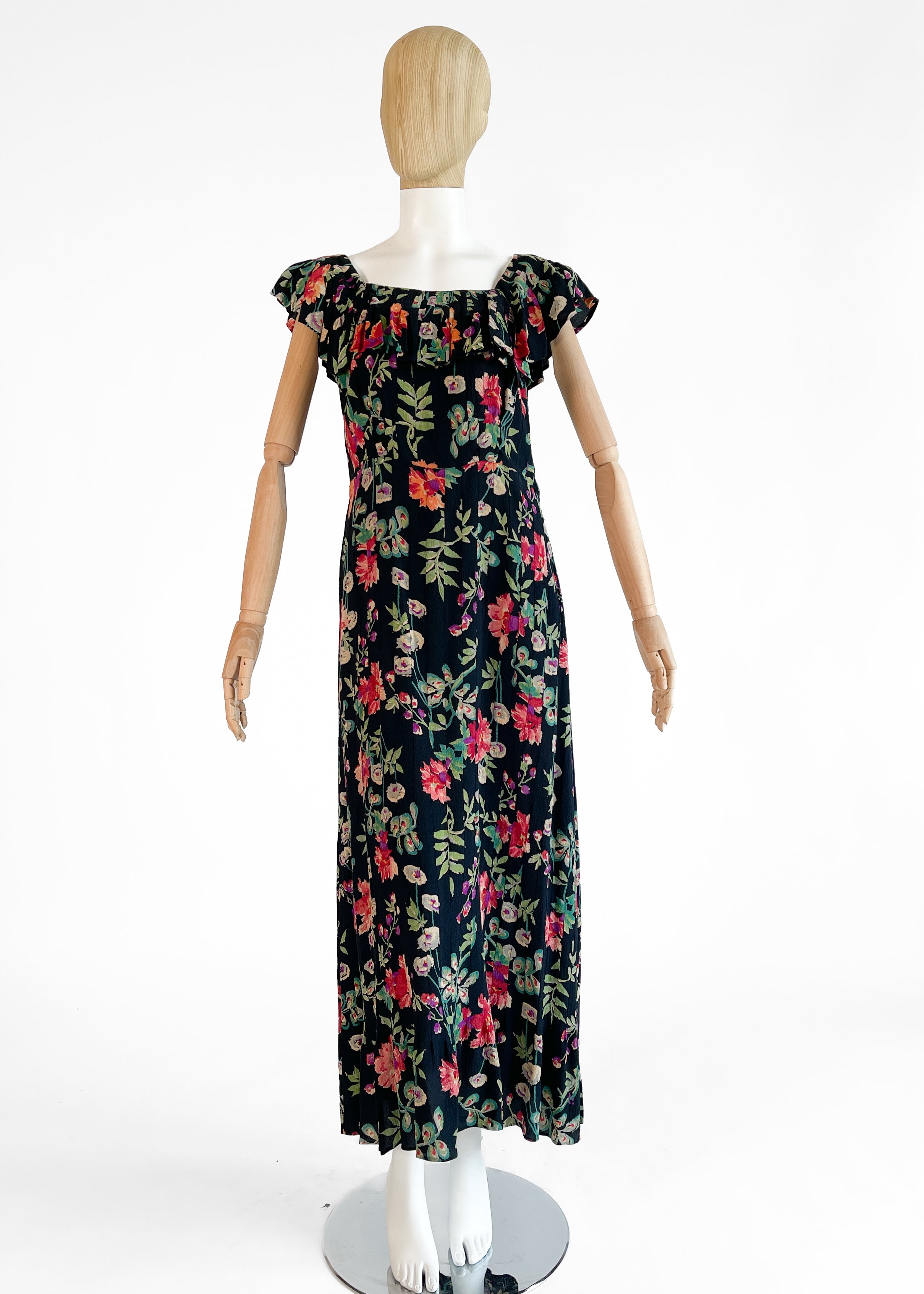 Vintage 1930s Floral Silk Dress