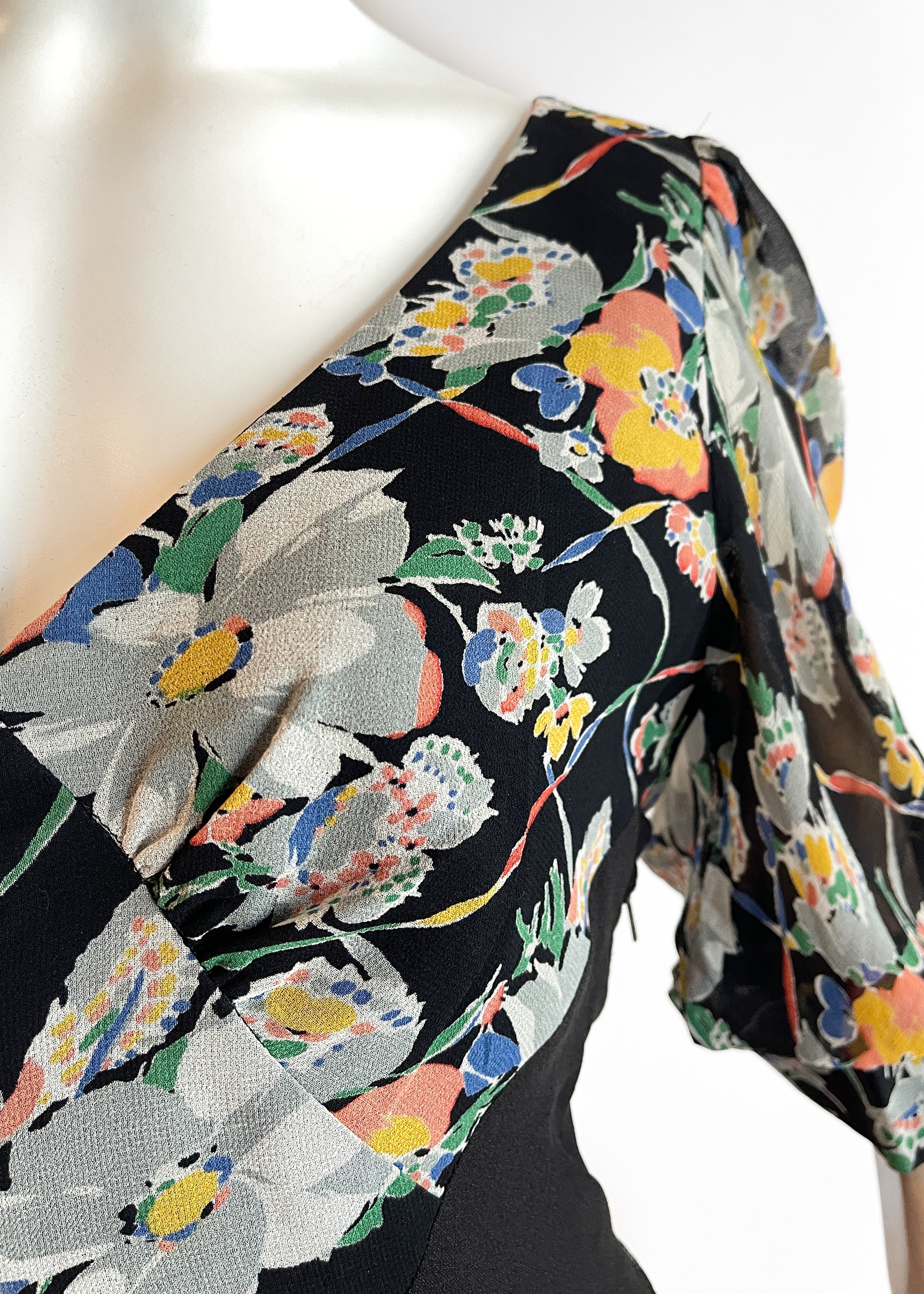 1930s Floral Silk Dress