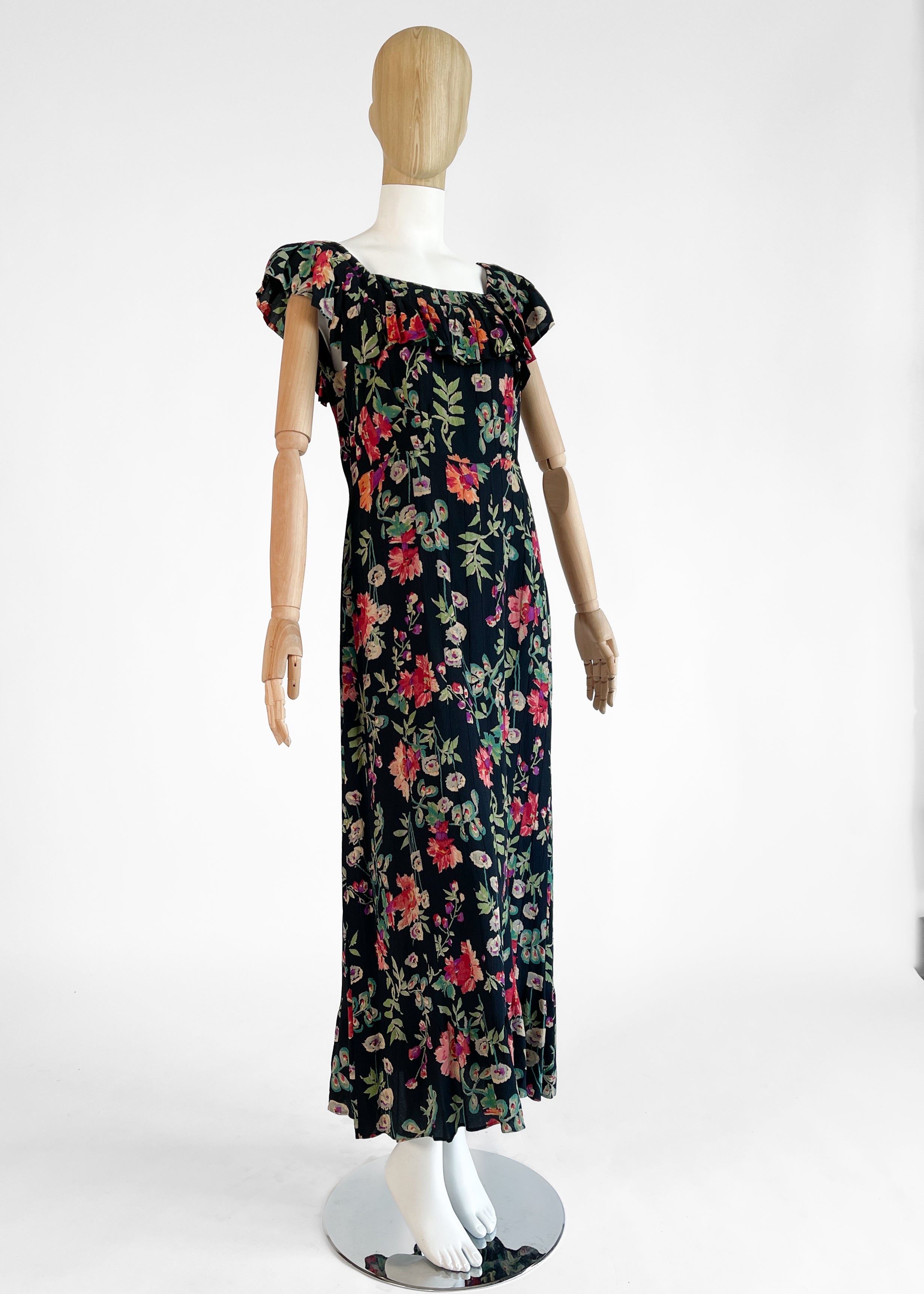 Vintage 1930s Floral Silk Dress
