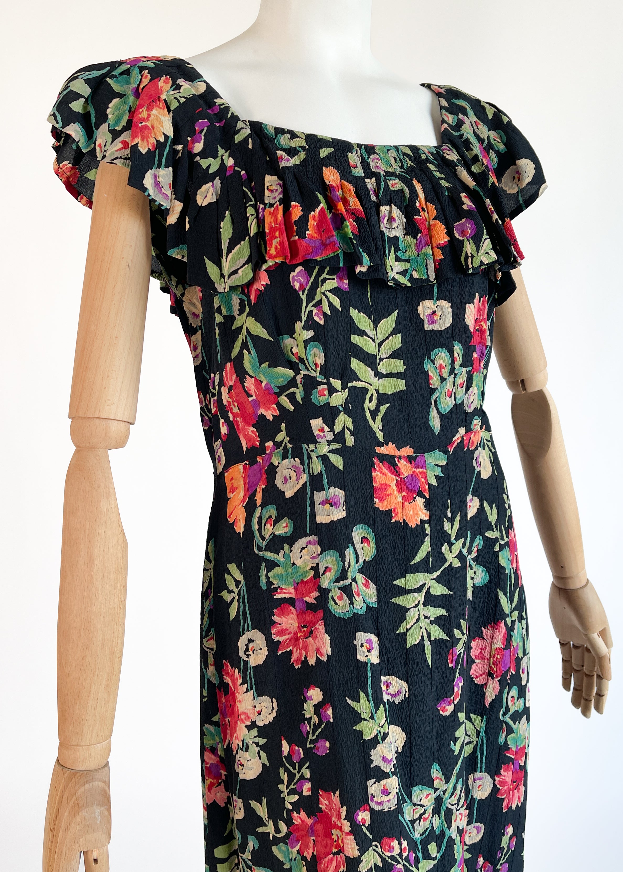 Vintage 1930s Floral Silk Dress