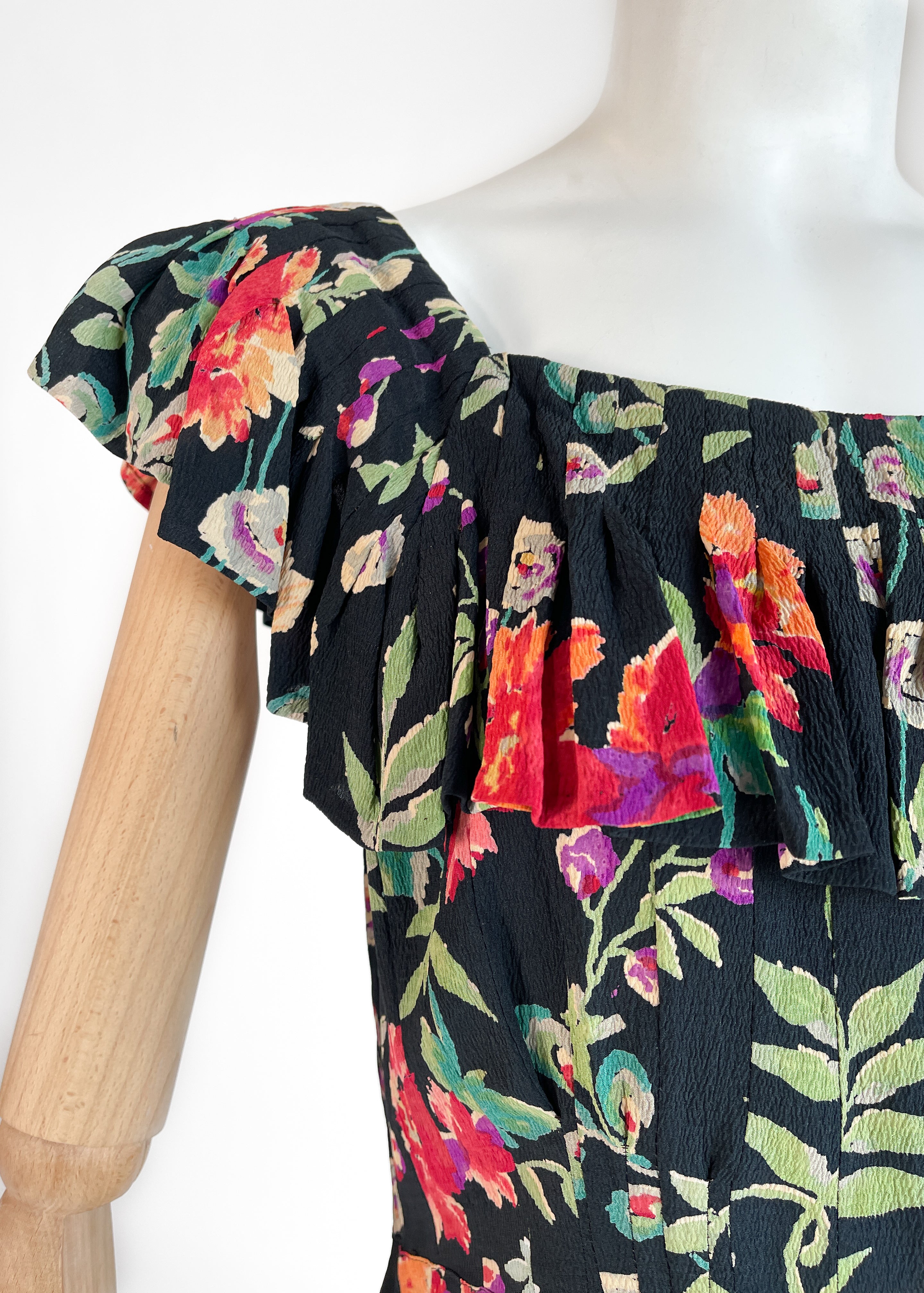 Vintage 1930s Floral Silk Dress