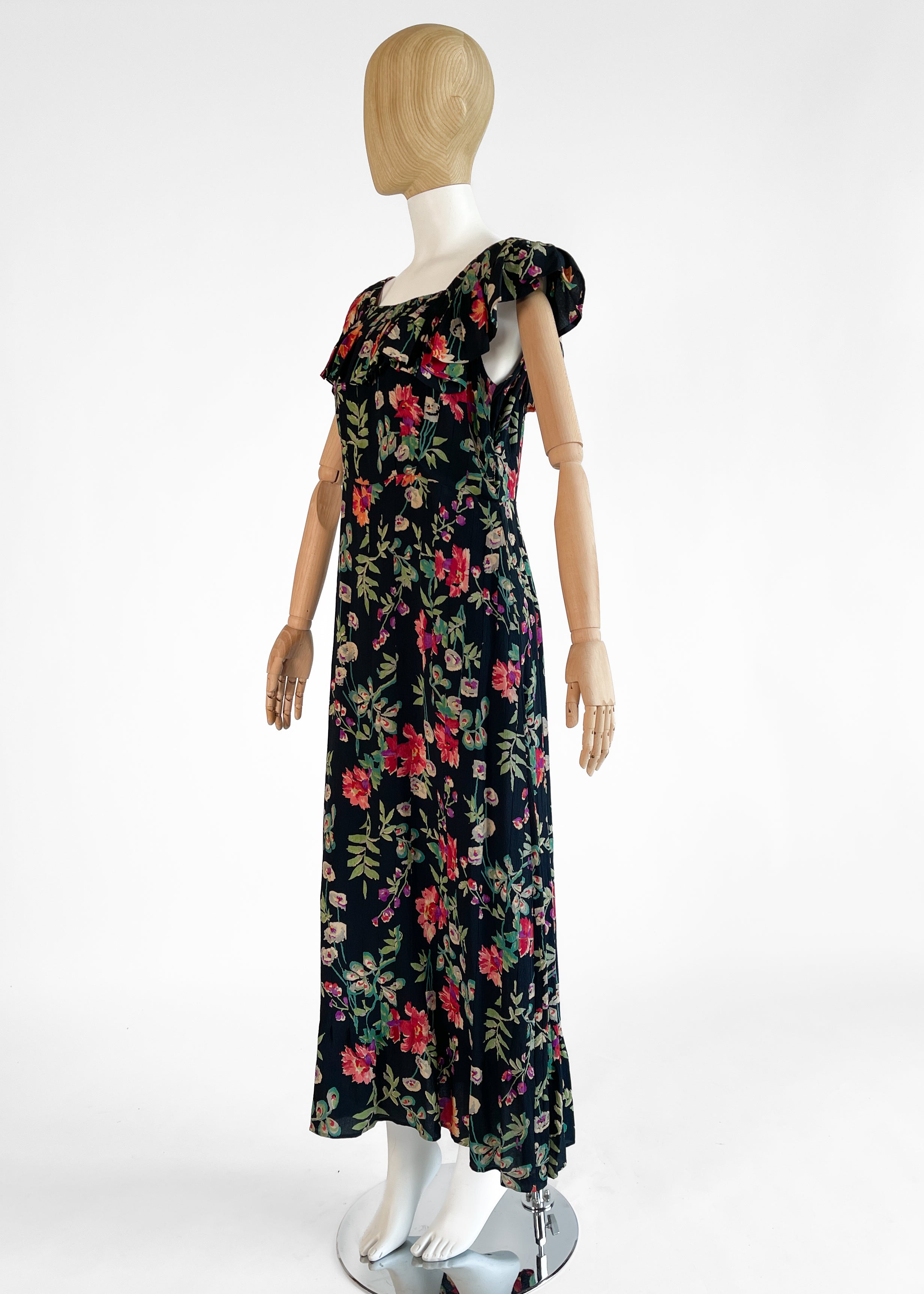 Vintage 1930s Floral Silk Dress
