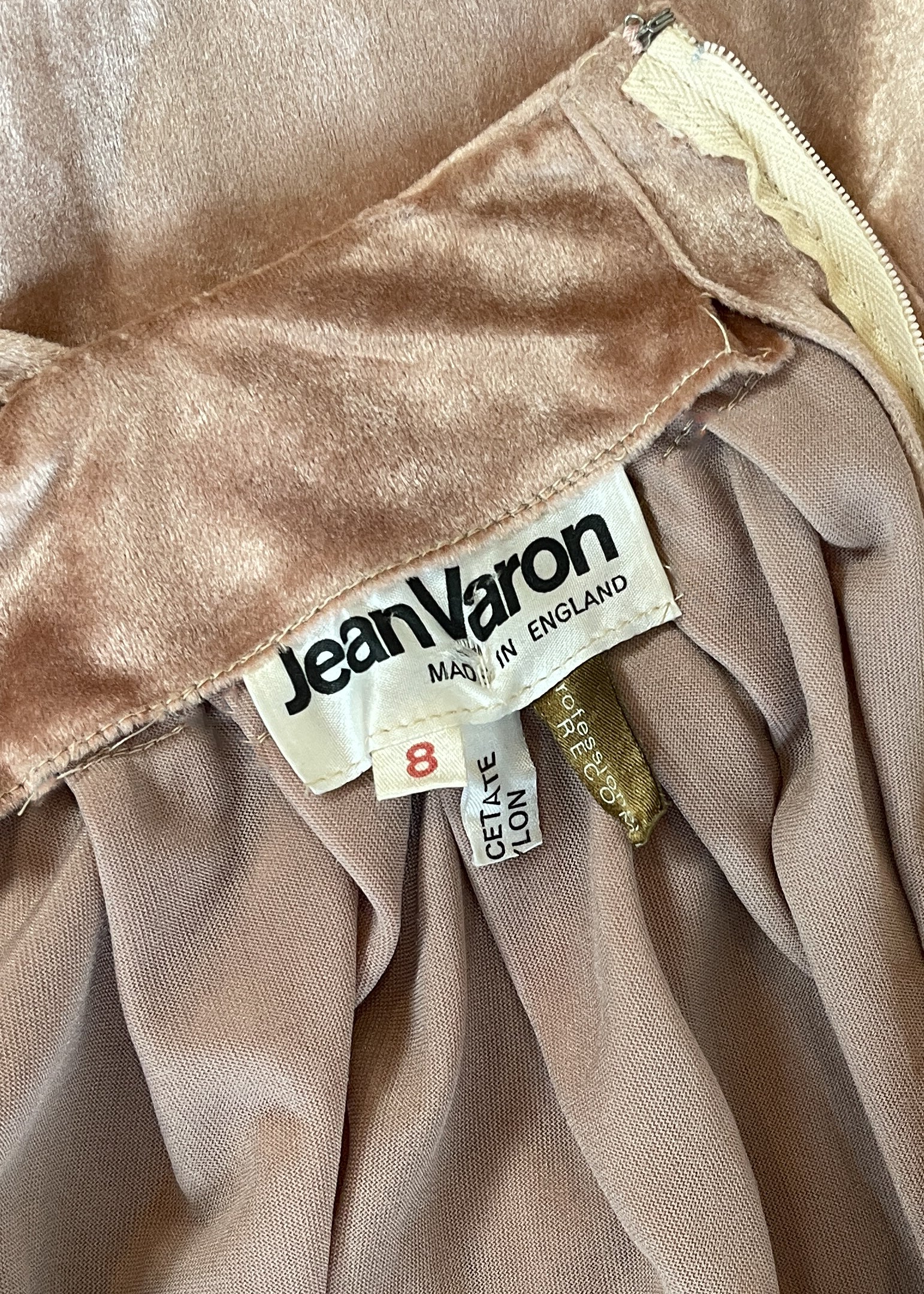 1970s Jean Varon Blush Velvet Dress