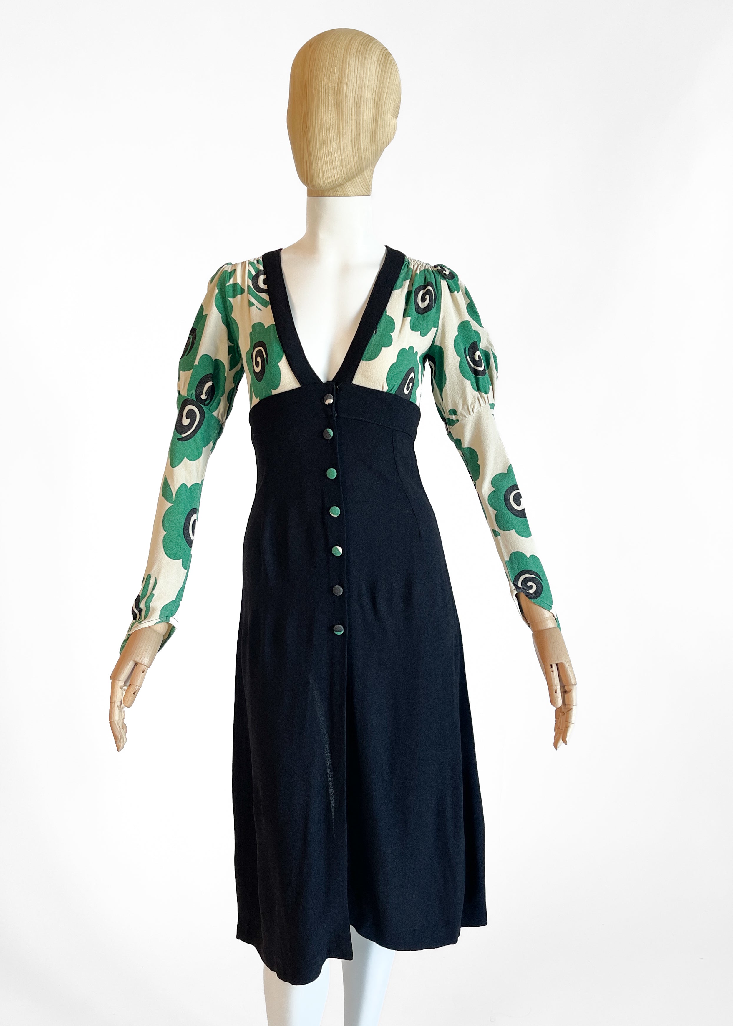 1970s Ossie Clark Moss Crepe Dress