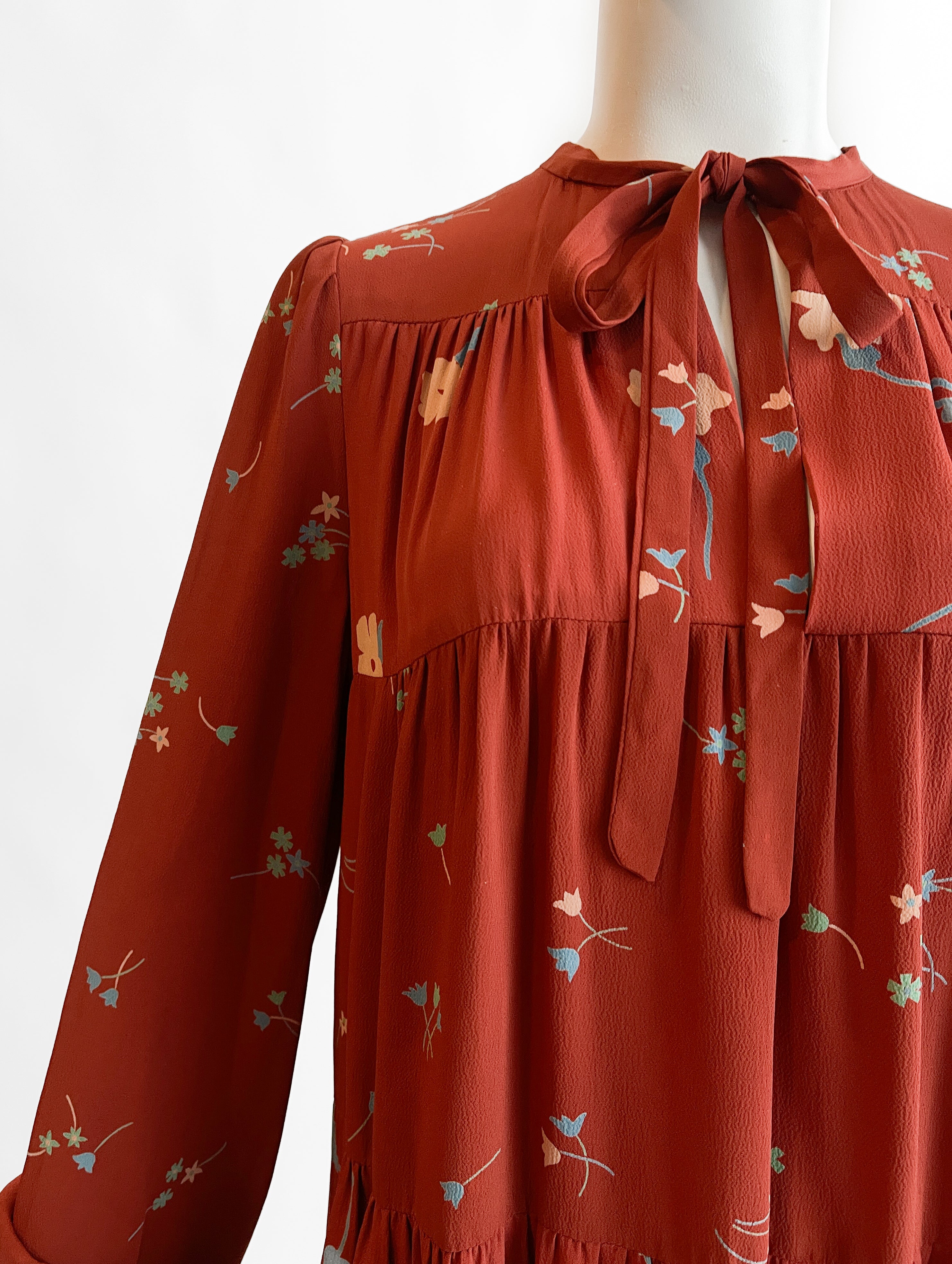 1970s Ossie Clark Floral Trapeze Dress