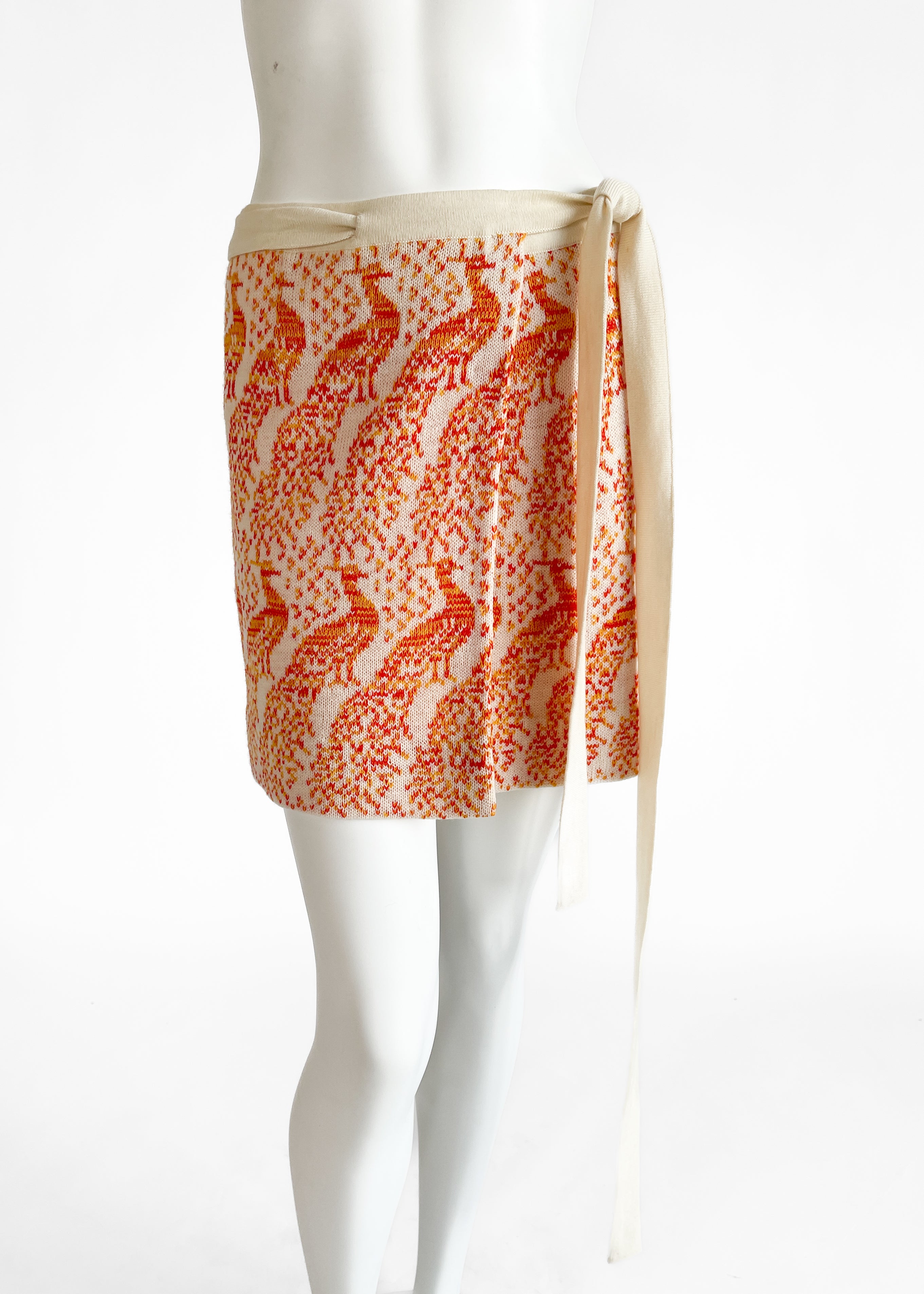1970s Spaghetti London Peacock Knit Wrap Skirt