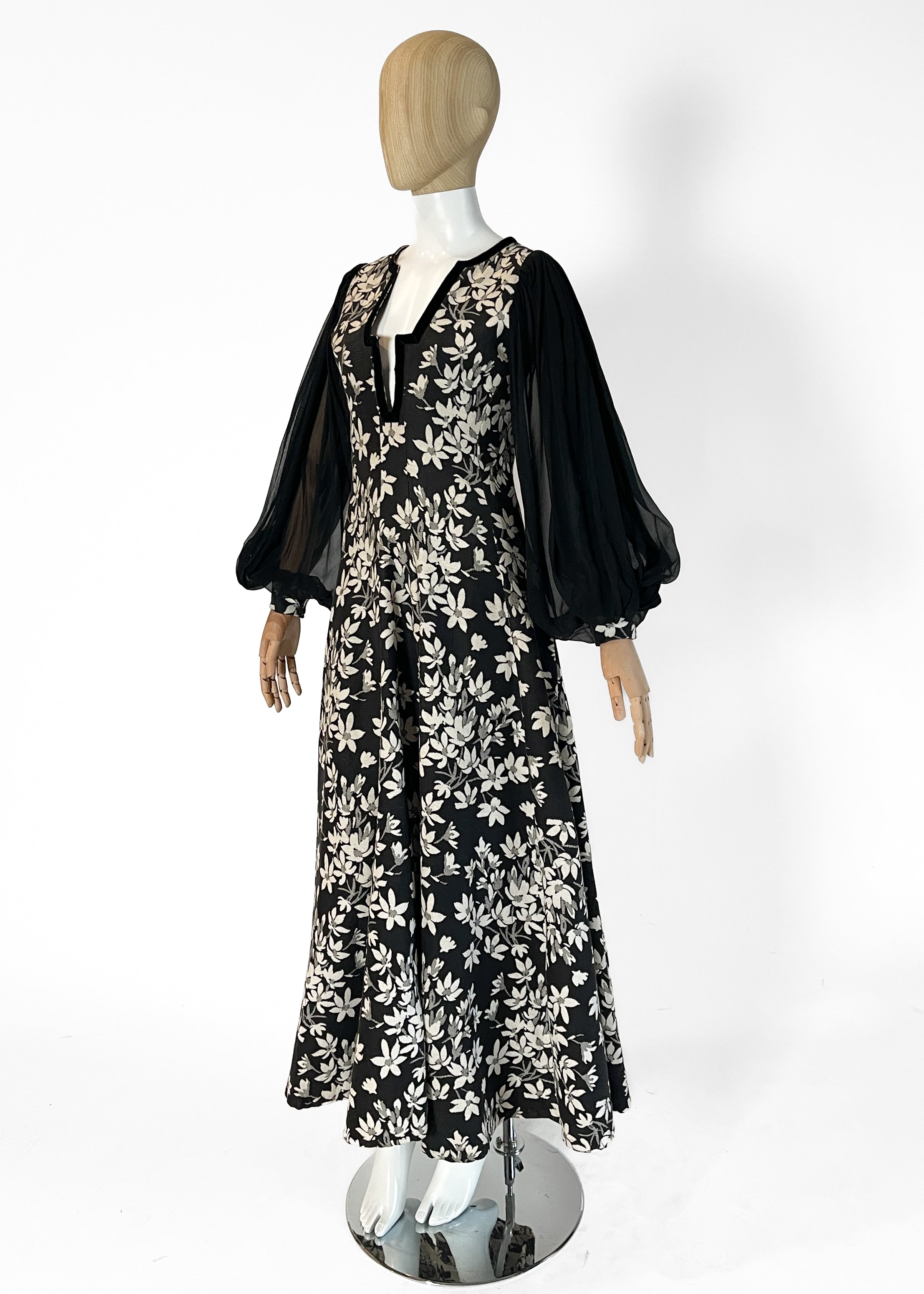 1970s Thea Porter Floral Tapestry Dress