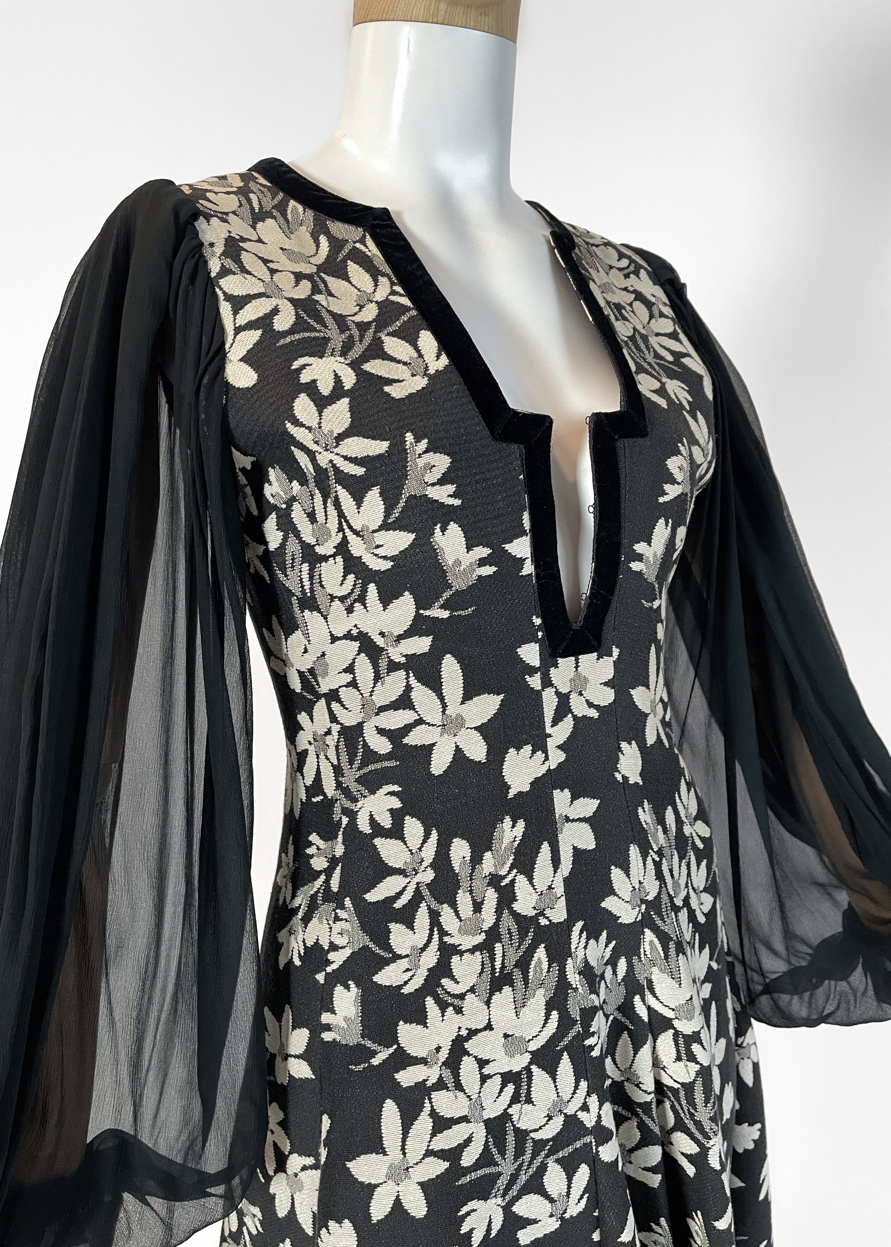 1970s Thea Porter Floral Tapestry Dress