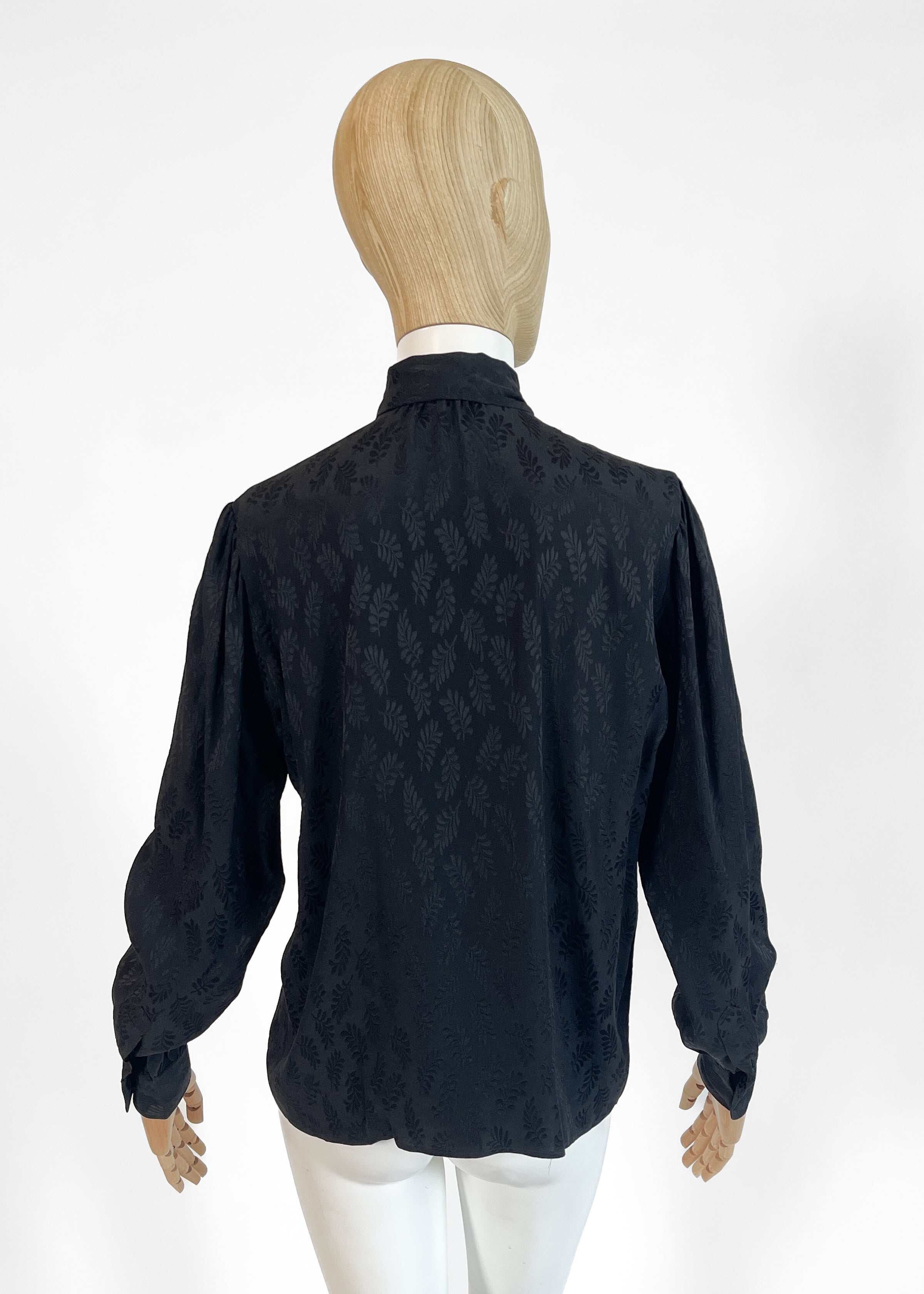 1970s Yves Saint Laurent Black Silk Blouse