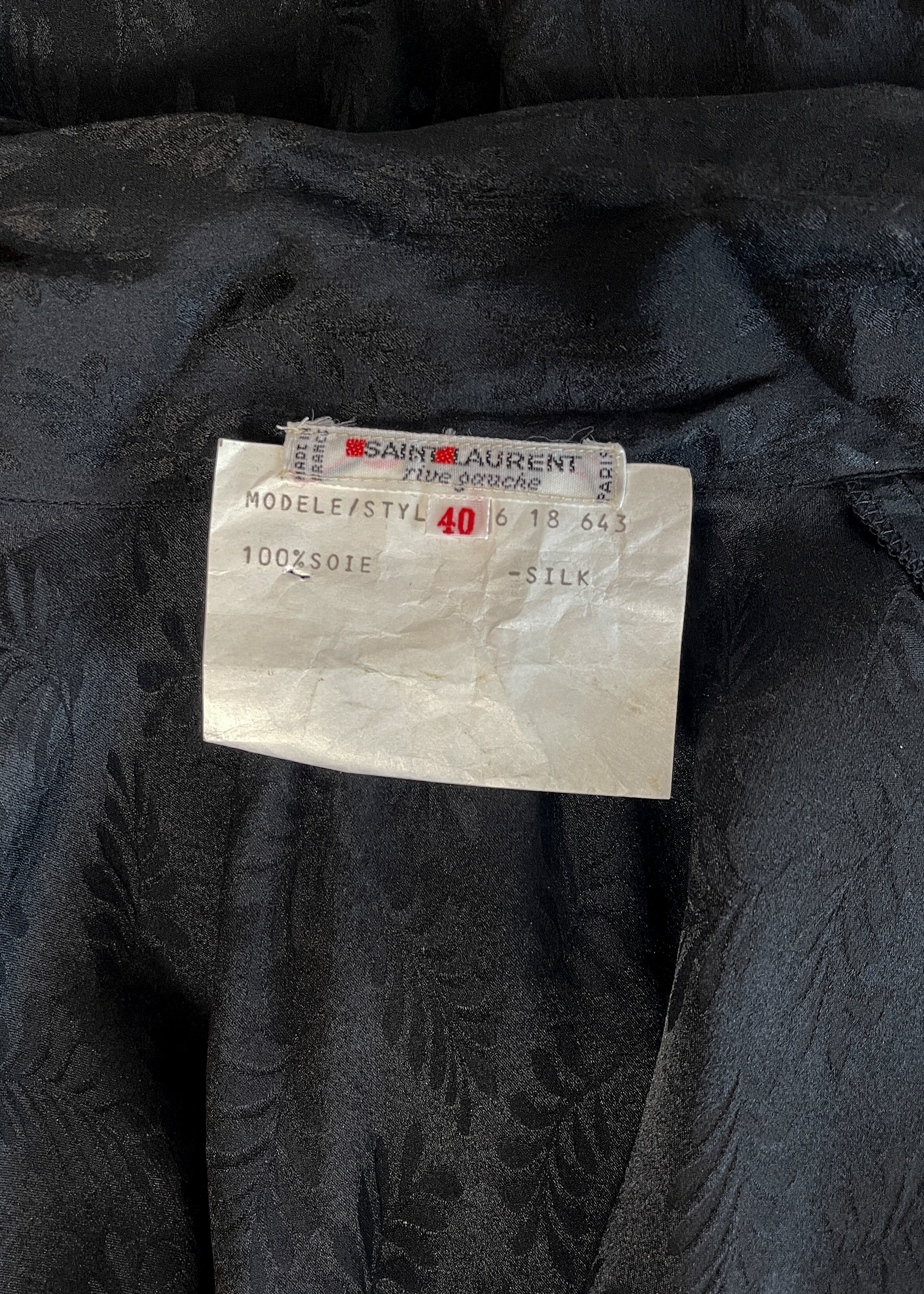 1970s Yves Saint Laurent Black Silk Blouse