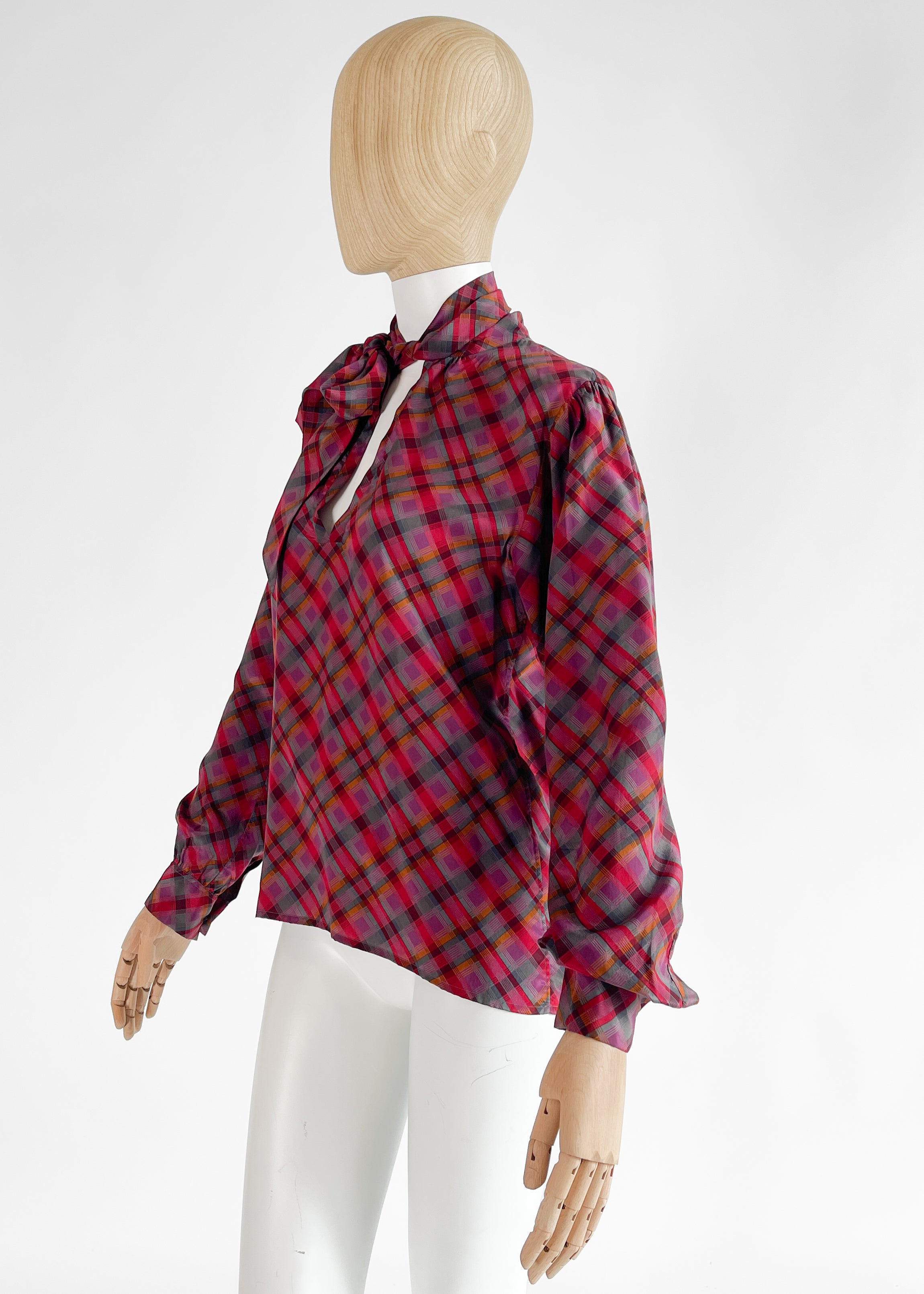 Vintage Yves Saint Laurent Plaid Silk Blouse