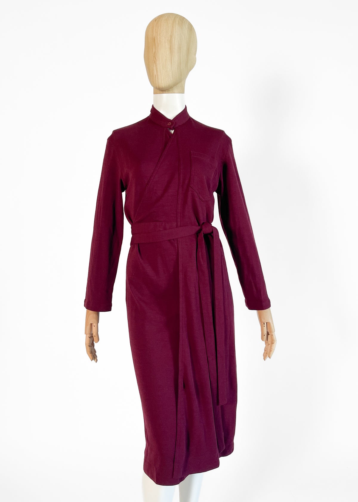 Vintage 1970s Issey Miyake Burgundy Wool Wrap Dress