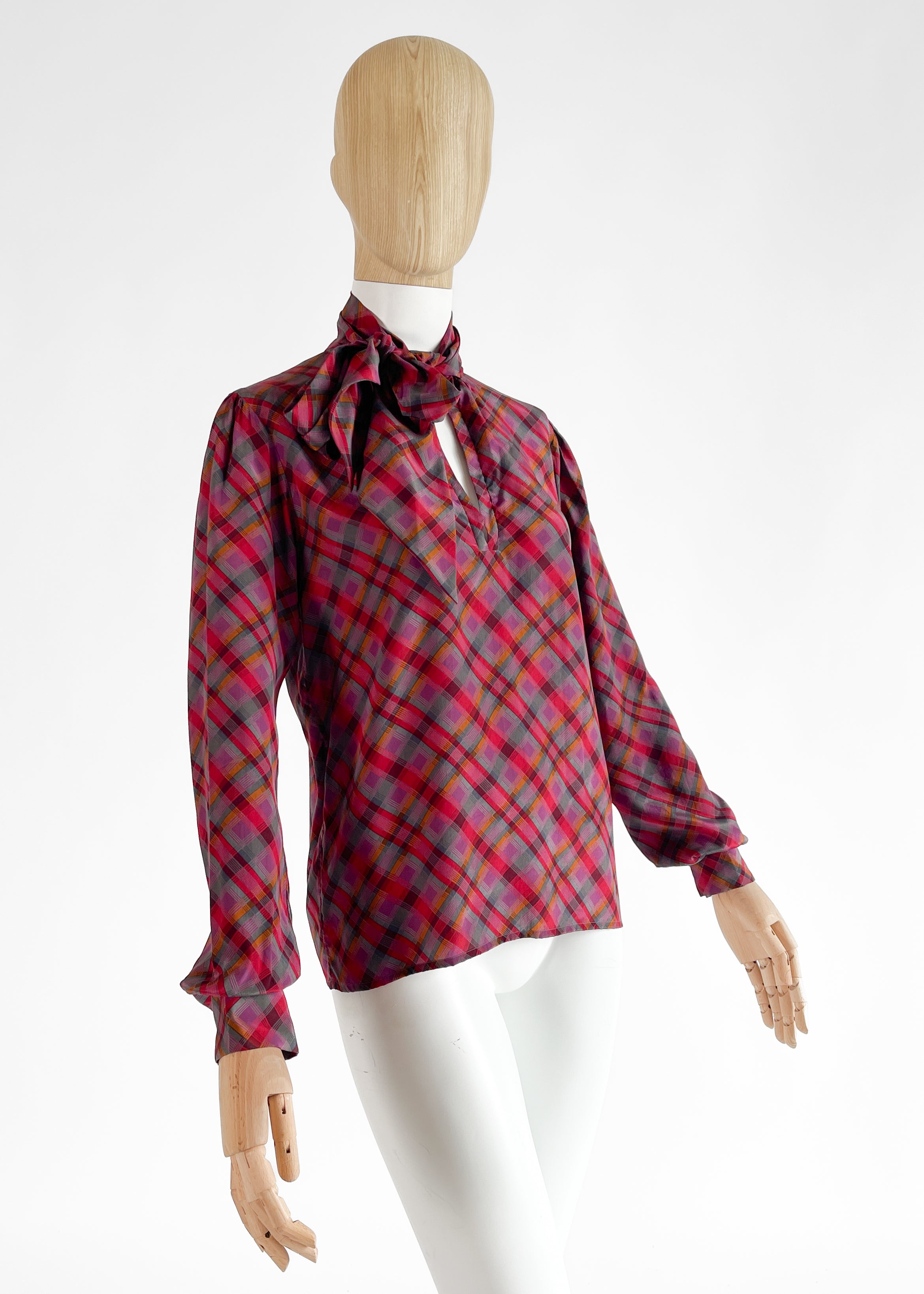 Vintage Yves Saint Laurent Plaid Silk Blouse