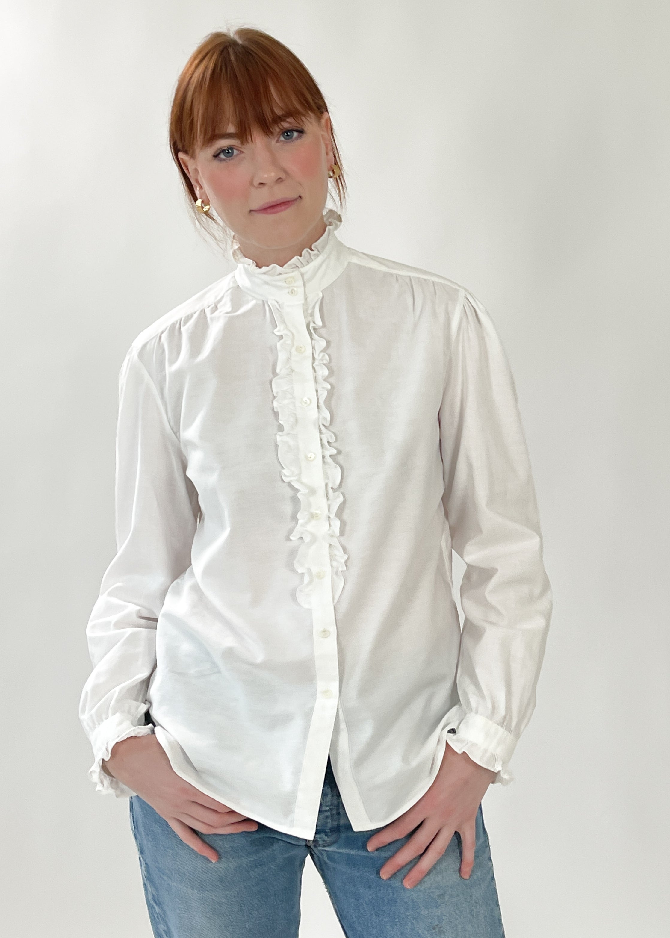 Vintage Ralph Lauren White Cotton Ruffle Shirt