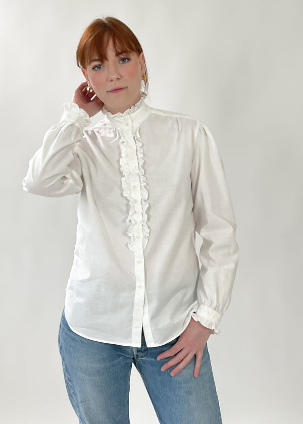 Vintage Ralph Lauren White Cotton Ruffle Shirt - Raleigh Vintage
