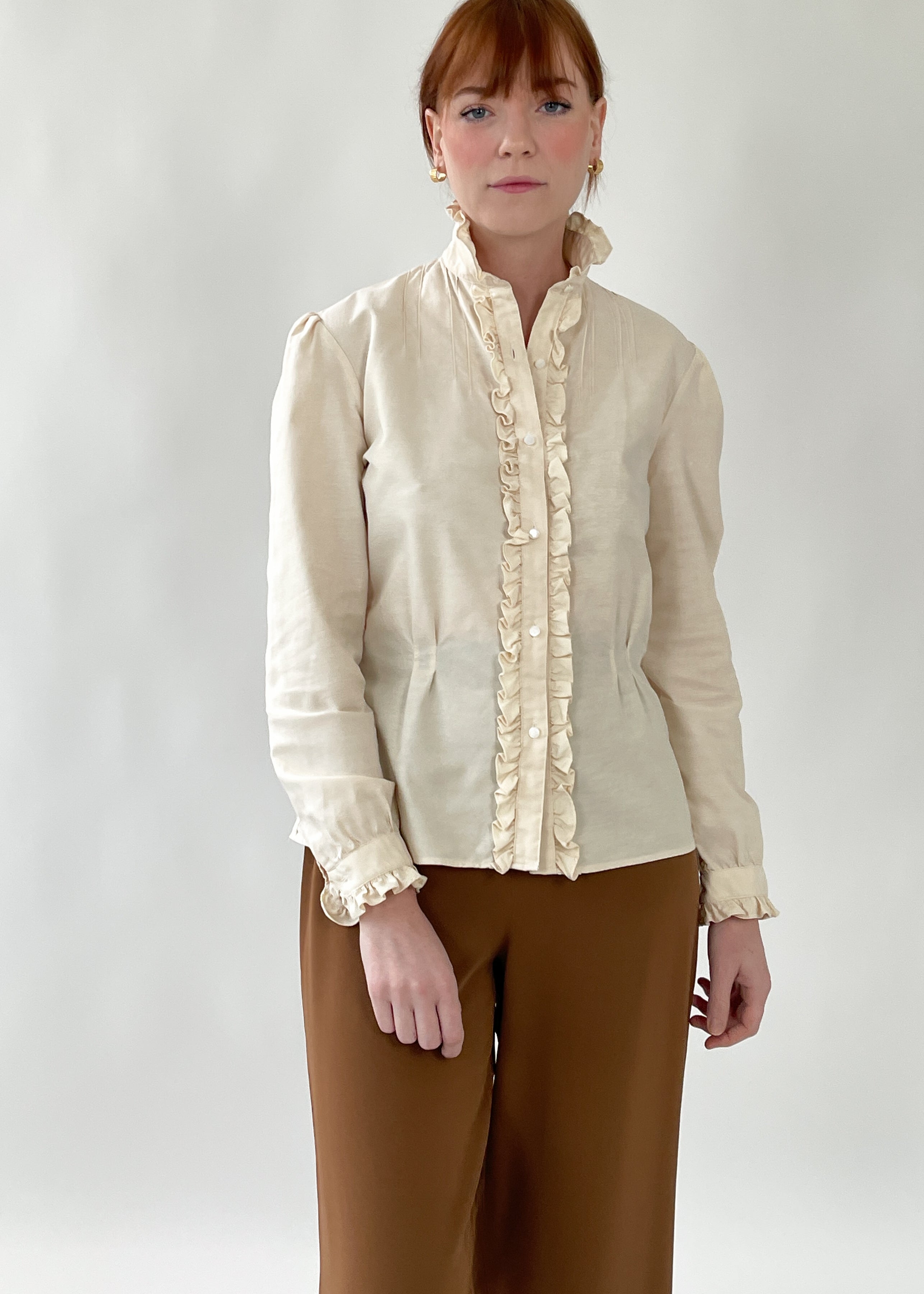 Vintage 1980s Ralph Lauren Ruffle Neck Cotton Blouse