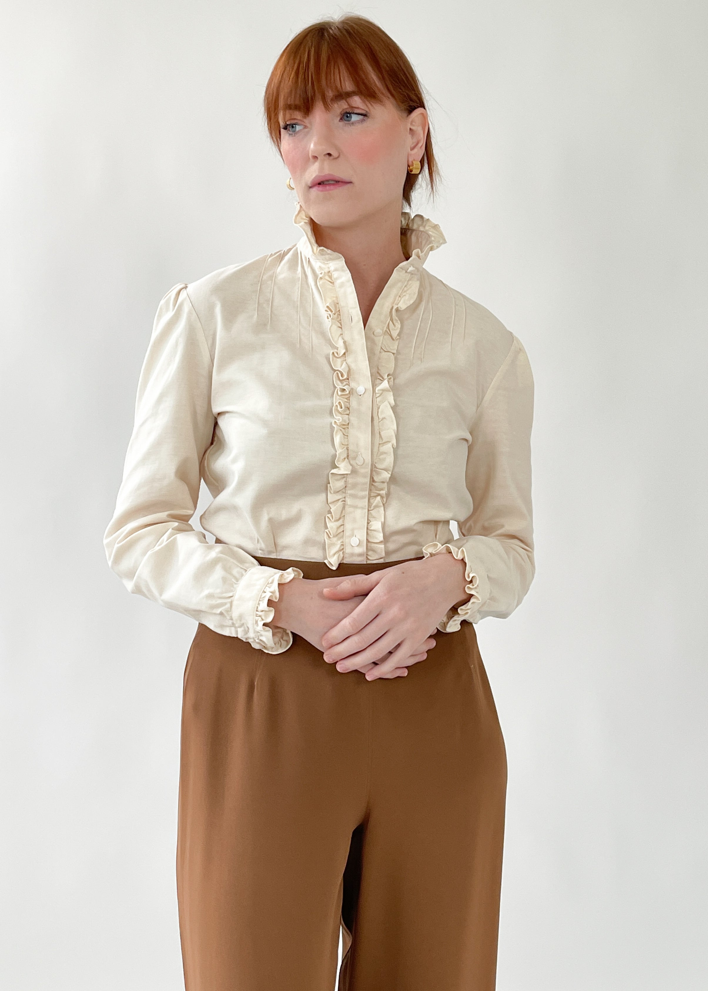 Vintage 1980s Ralph Lauren Ruffle Neck Cotton Blouse