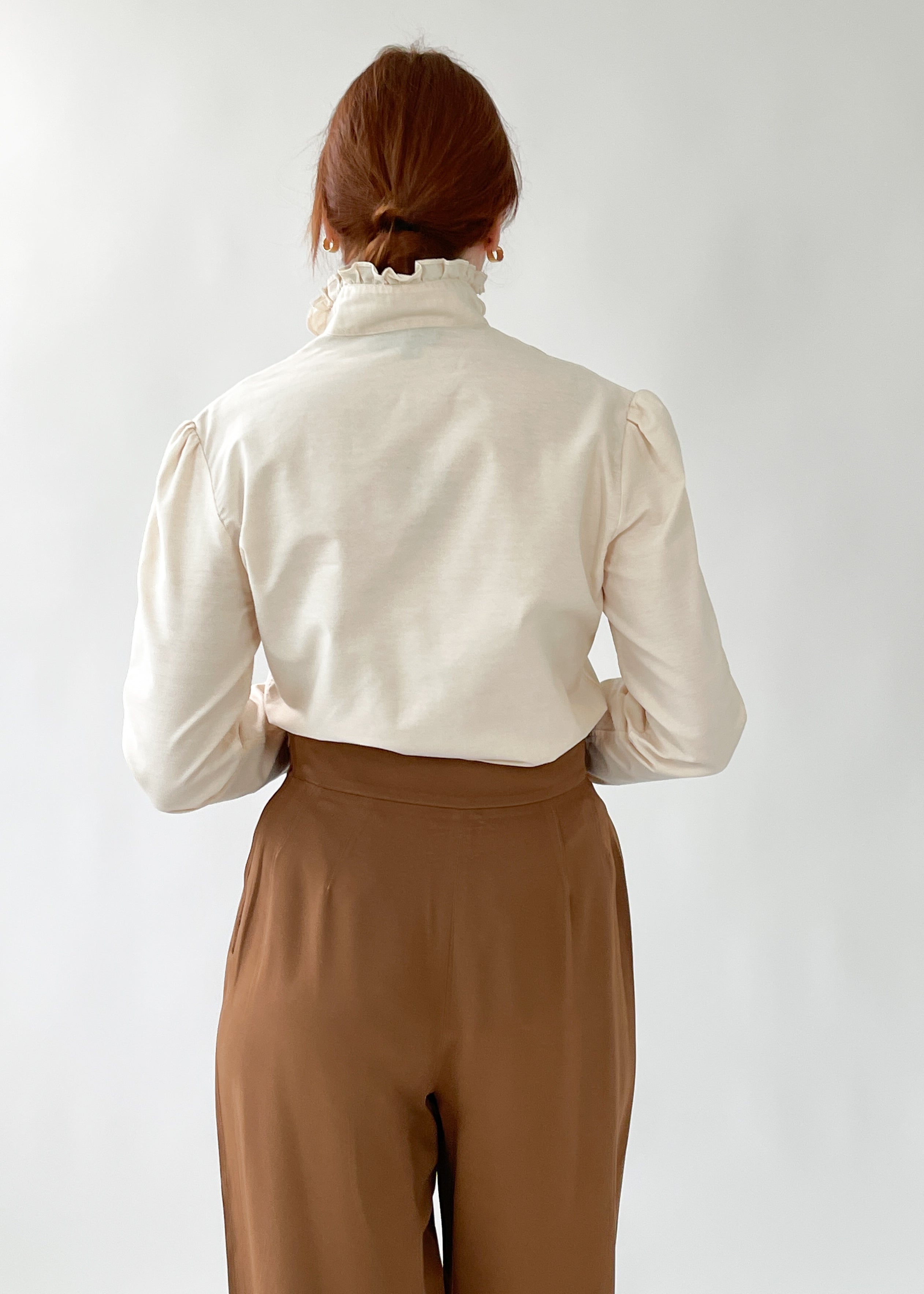 Vintage 1980s Ralph Lauren Ruffle Neck Cotton Blouse