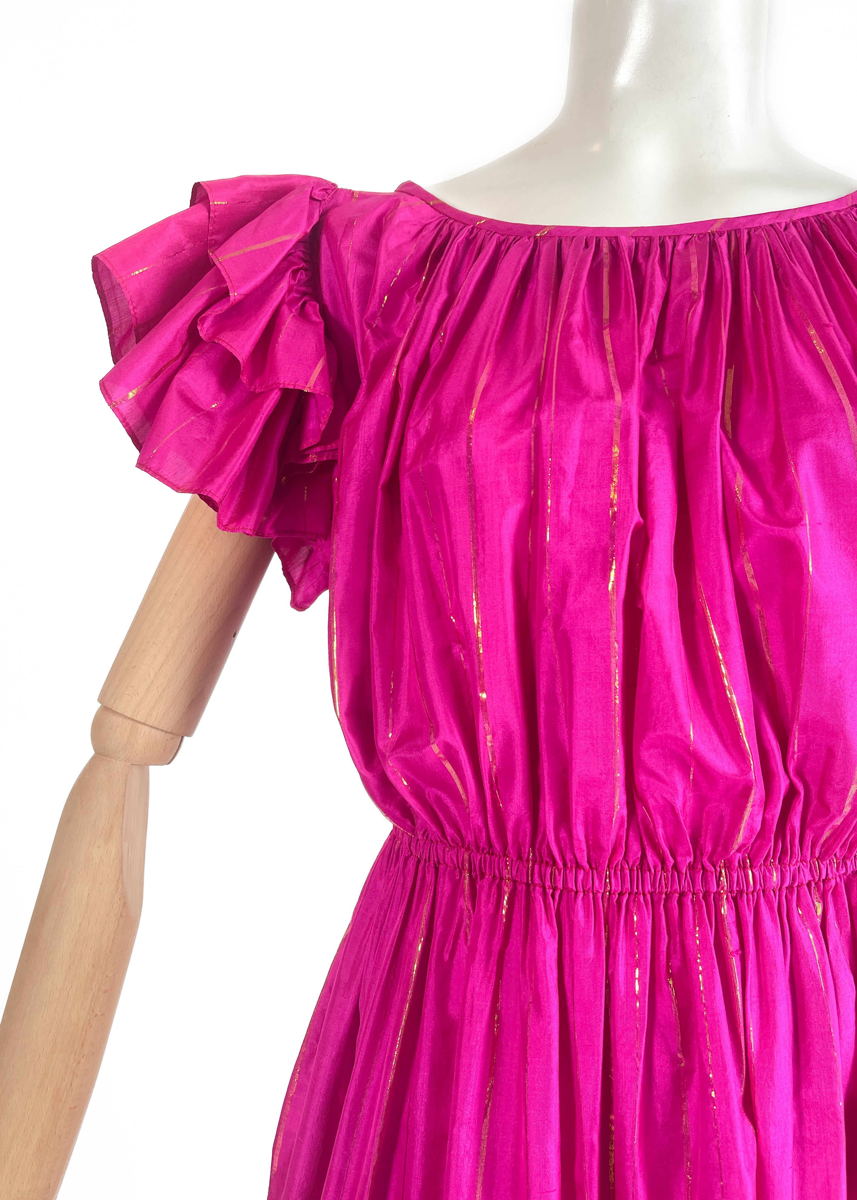 1980s Yves Saint Laurent Fuchsia Silk Dress
