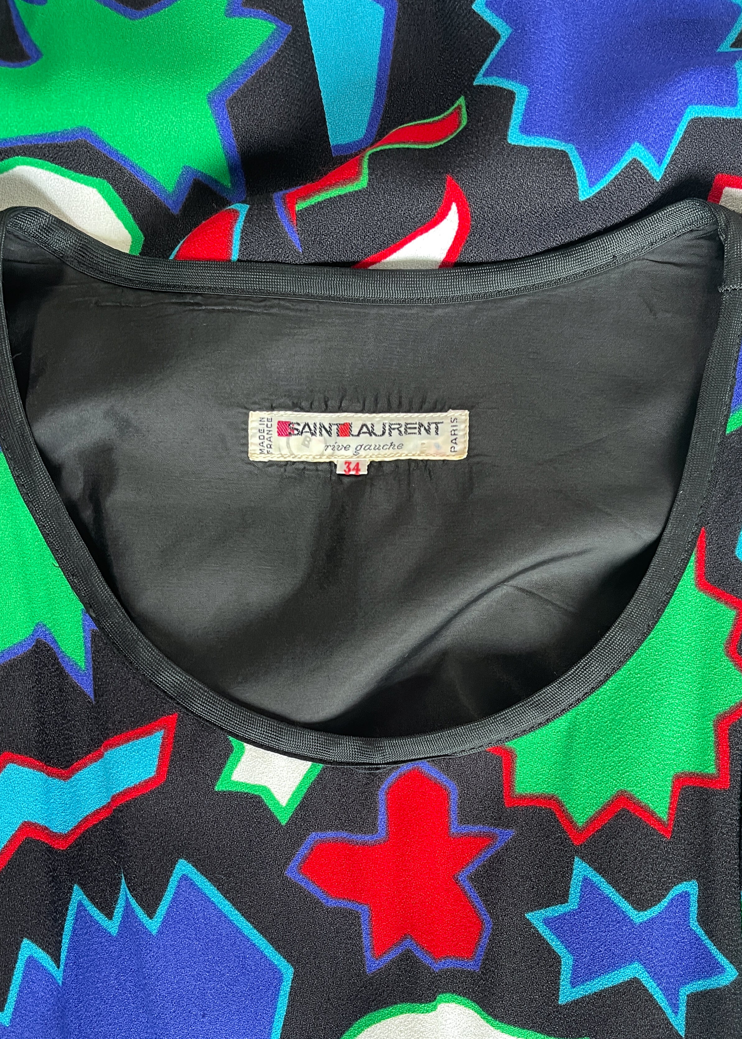 Vintage 1980s YSL Graphic Shapes Silk Dress