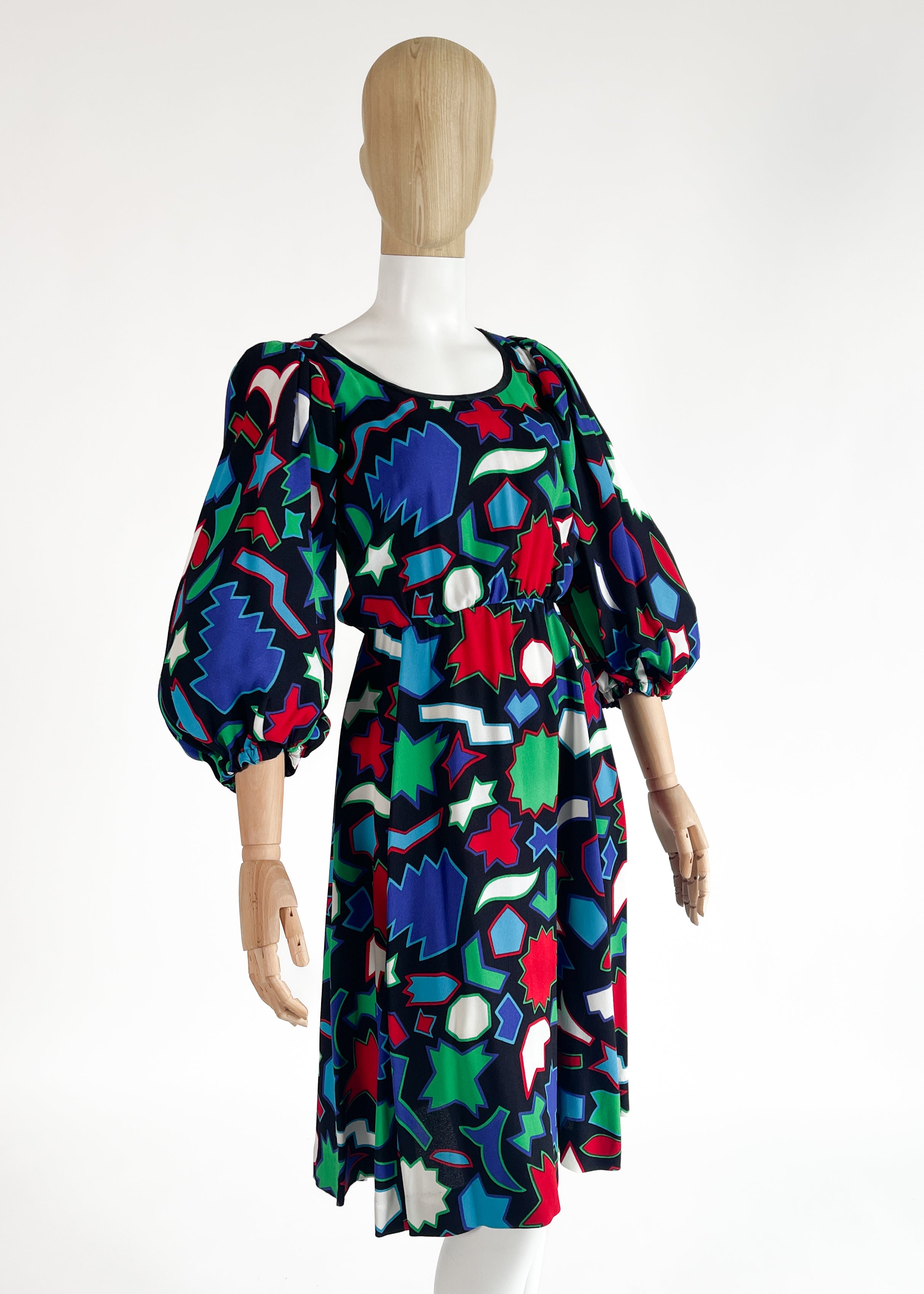 Vintage 1980s YSL Graphic Shapes Silk Dress