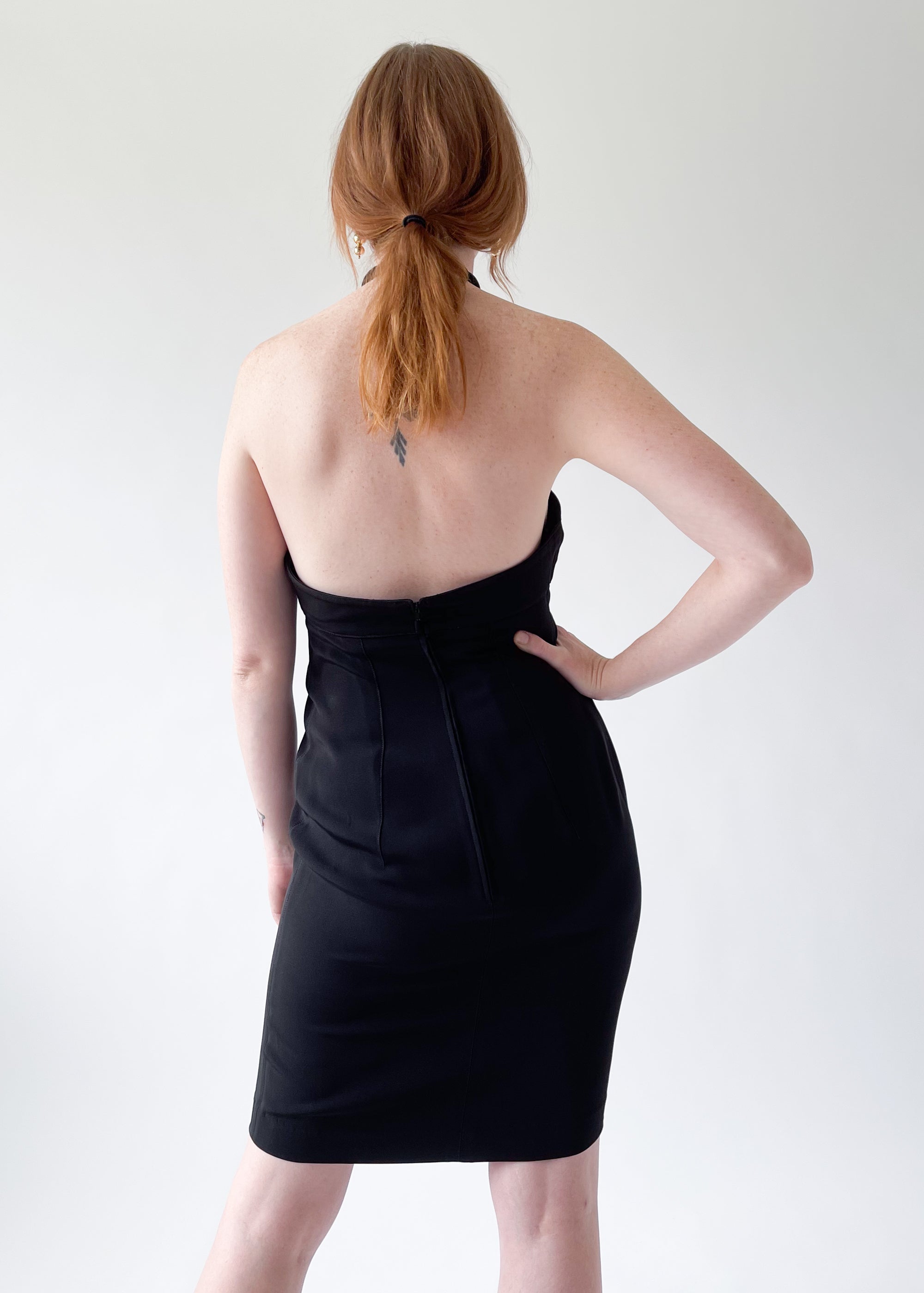 Vintage 1980s Claude Montana Black Mini Dress