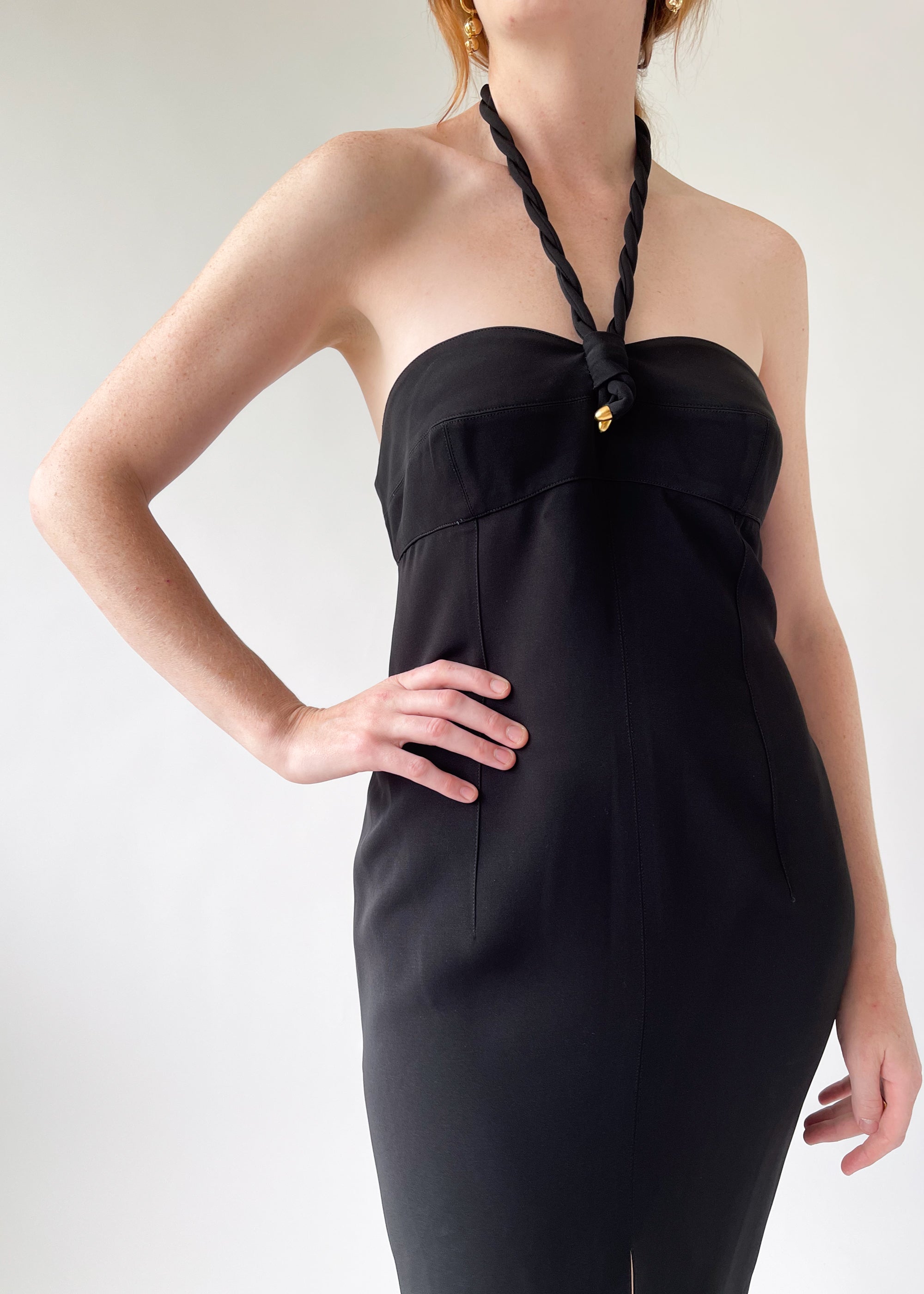 Vintage 1980s Claude Montana Black Mini Dress