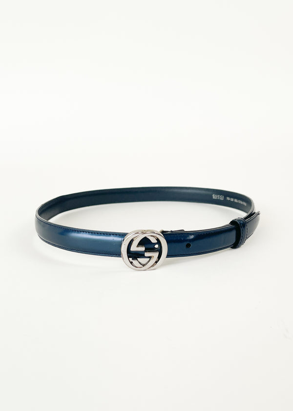 Vintage Italy Ladies Gucci Navy Blue Suede Gucci Belt Size 70 VintageGucciTomFordmetallicblu  main image 2