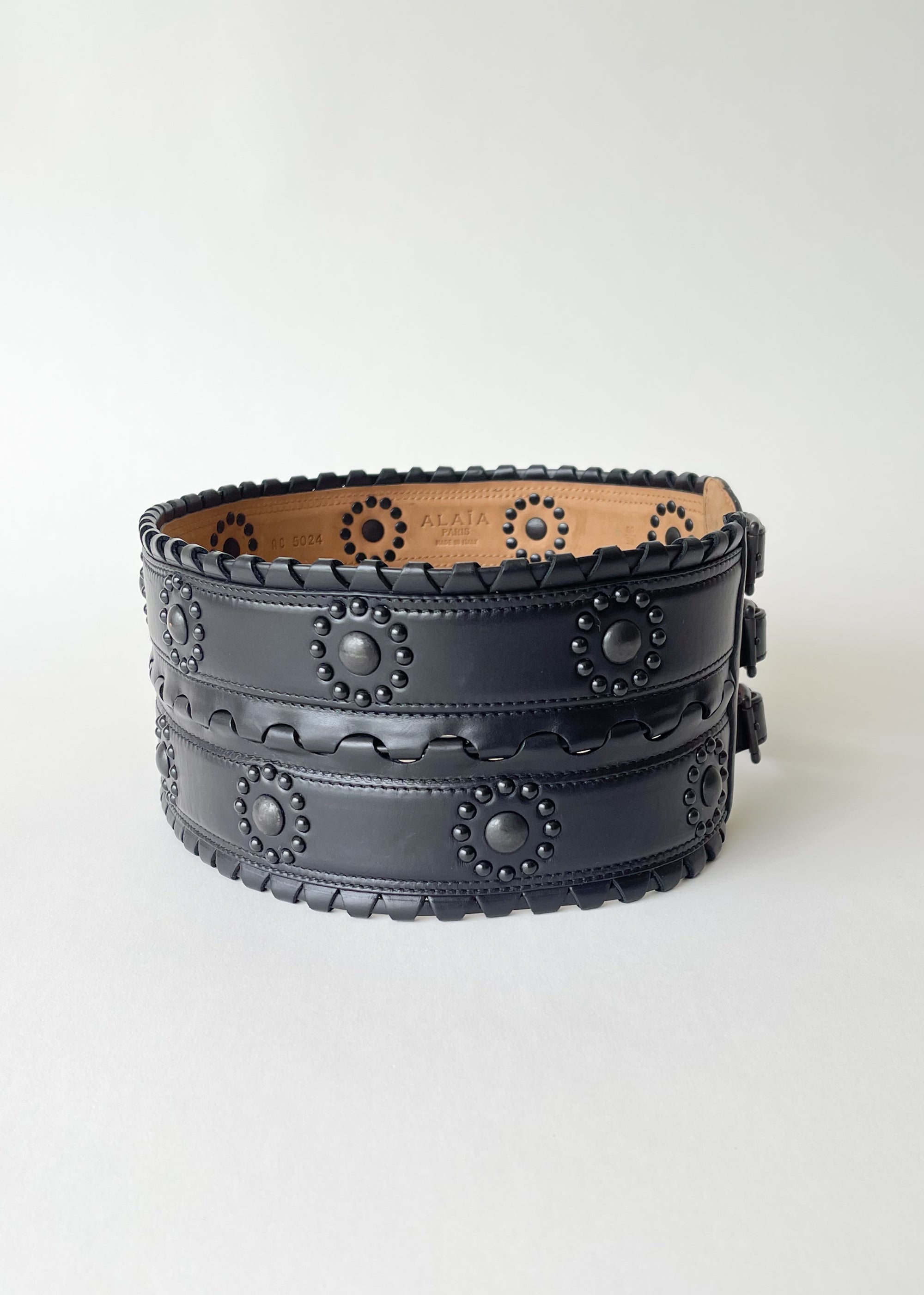 Vintage Alaia Wide Studded Triple Buckle Belt