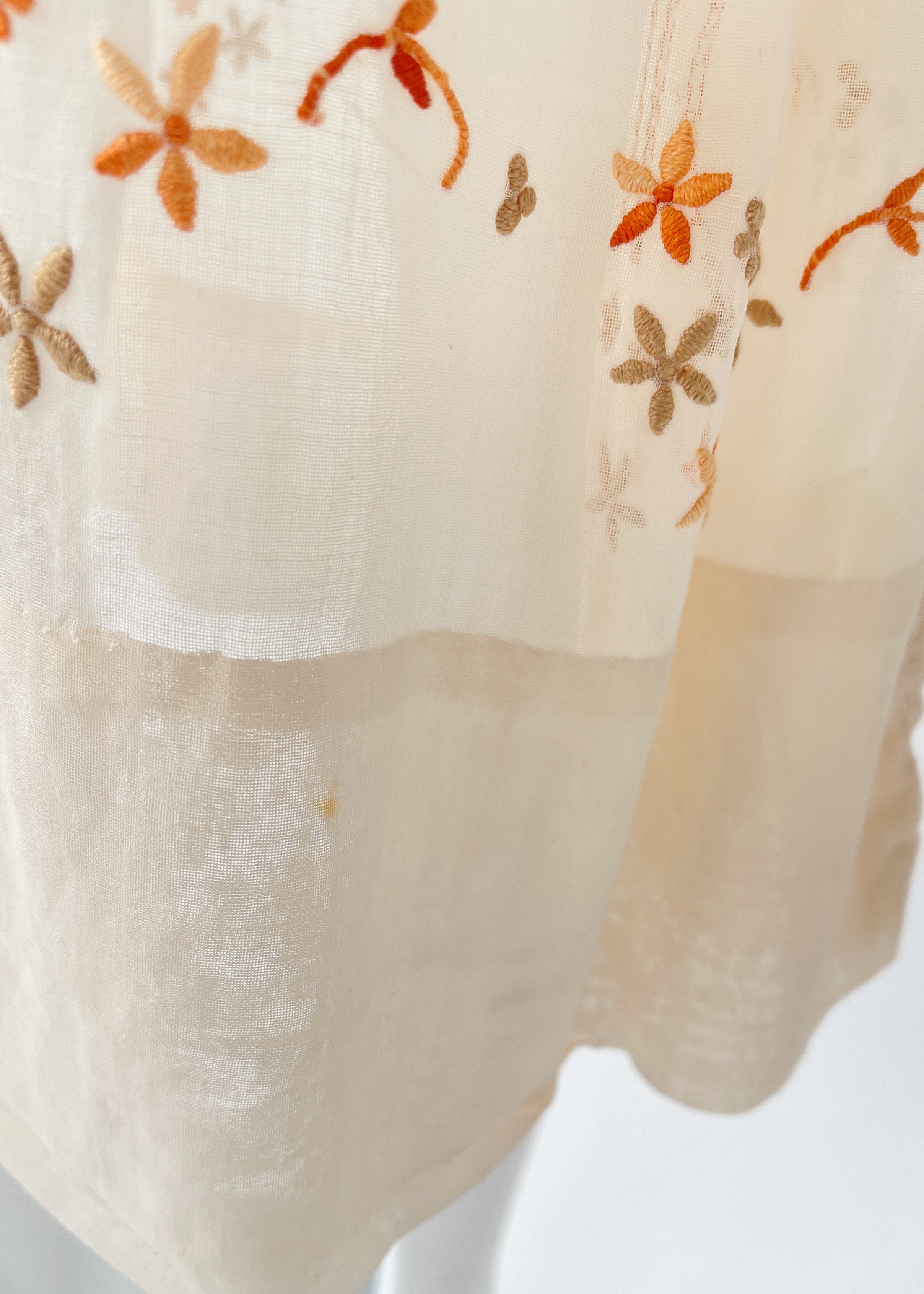 Vintage Embroidered Cotton Smocked Skirt