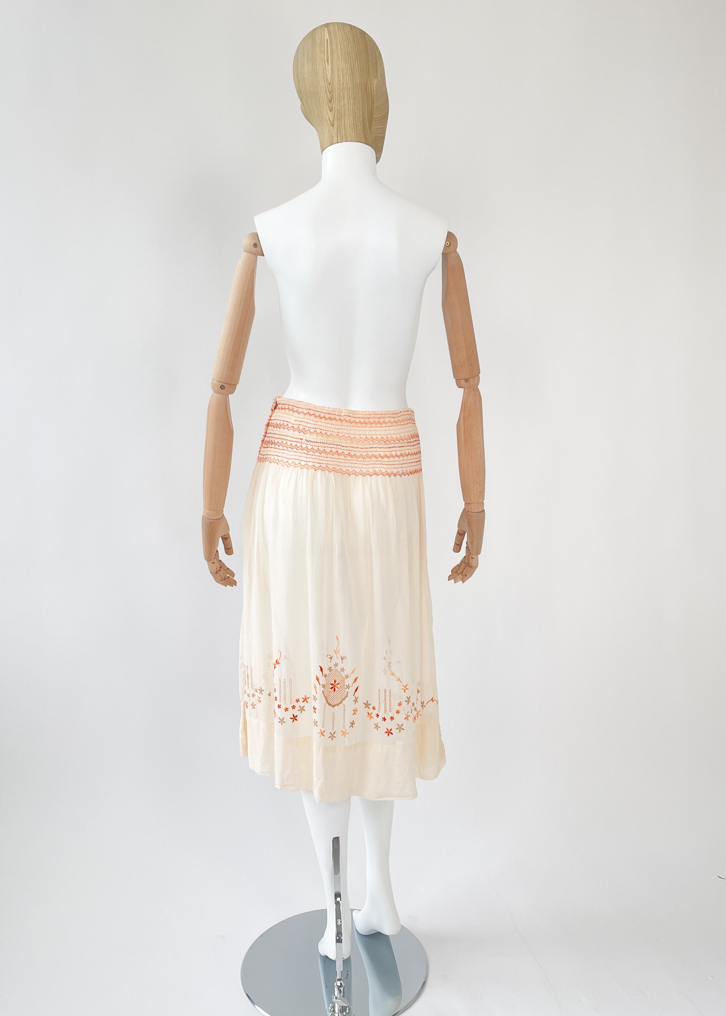 Vintage Embroidered Cotton Smocked Skirt