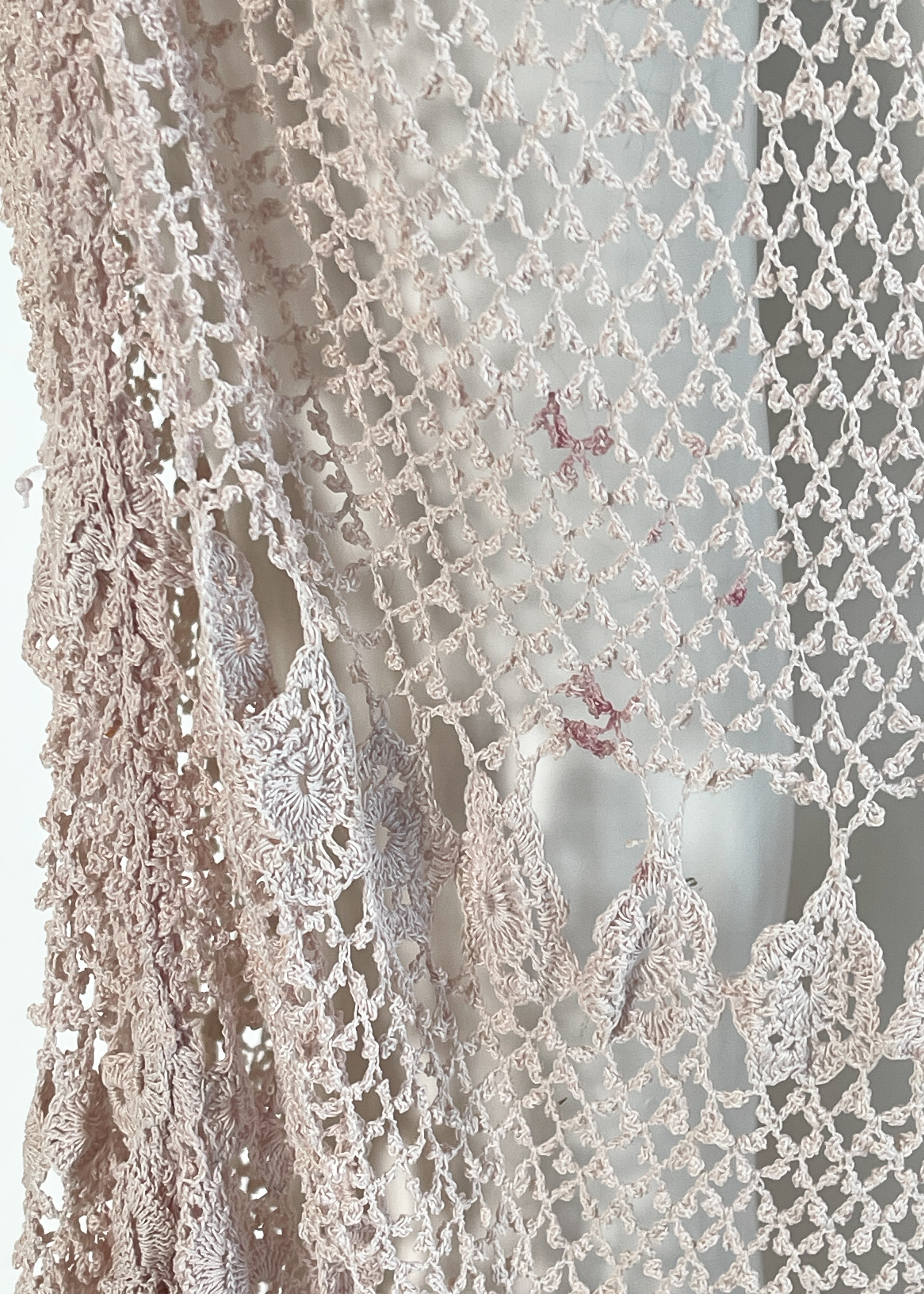 Antique 1920s Pale Pink Rayon Crochet Net Dress