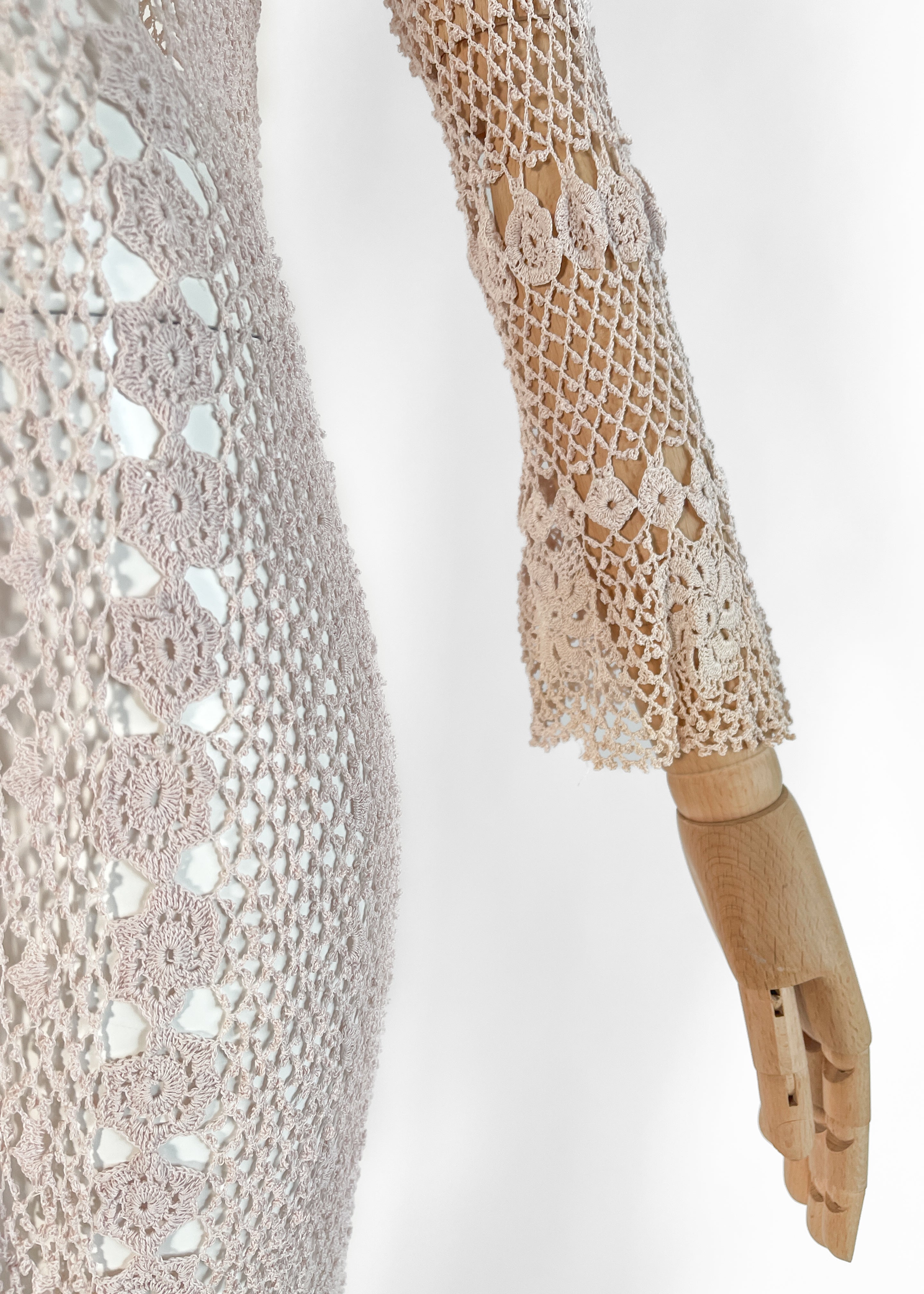 Antique 1920s Pale Pink Rayon Crochet Net Dress