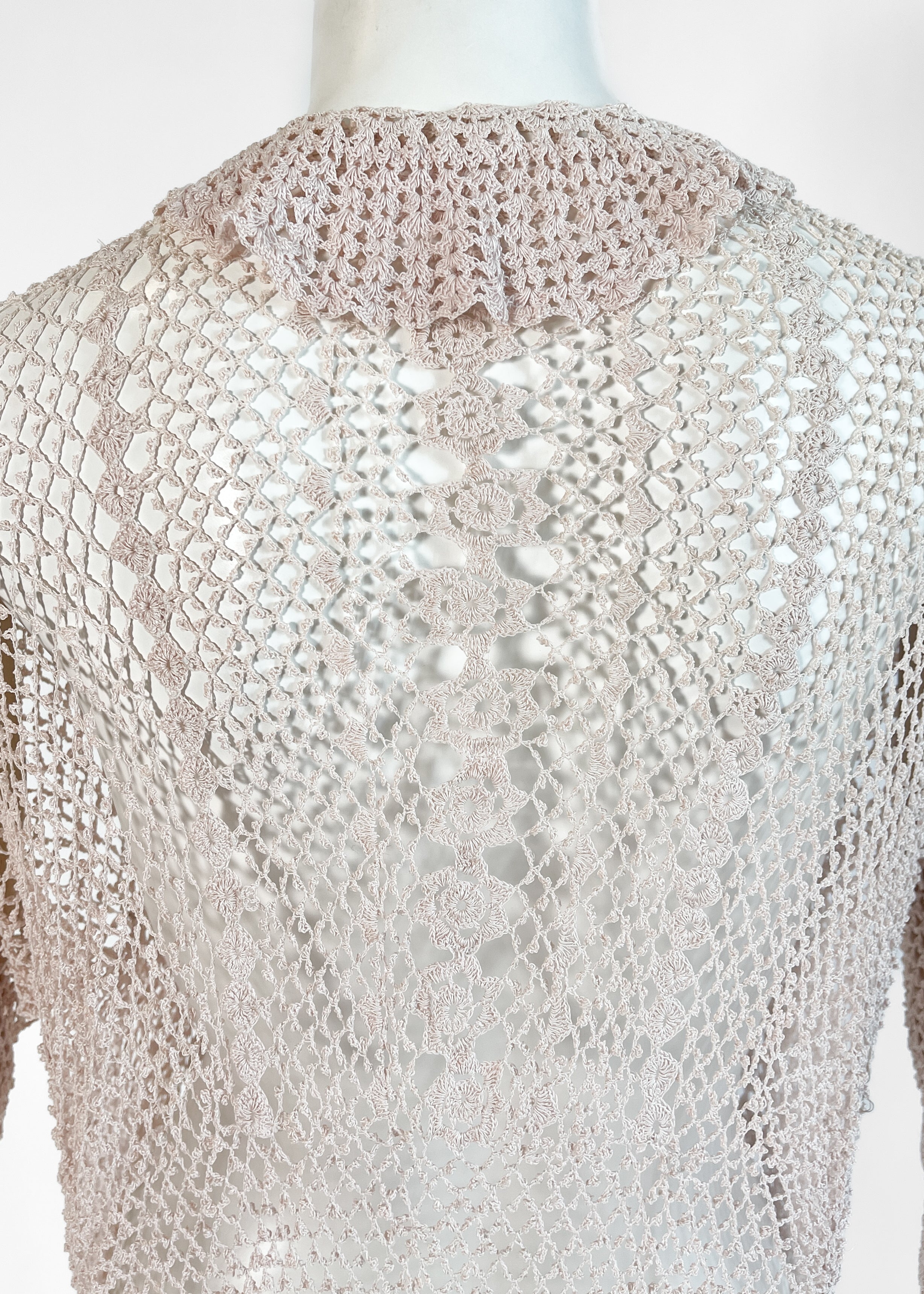 Antique 1920s Pale Pink Rayon Crochet Net Dress