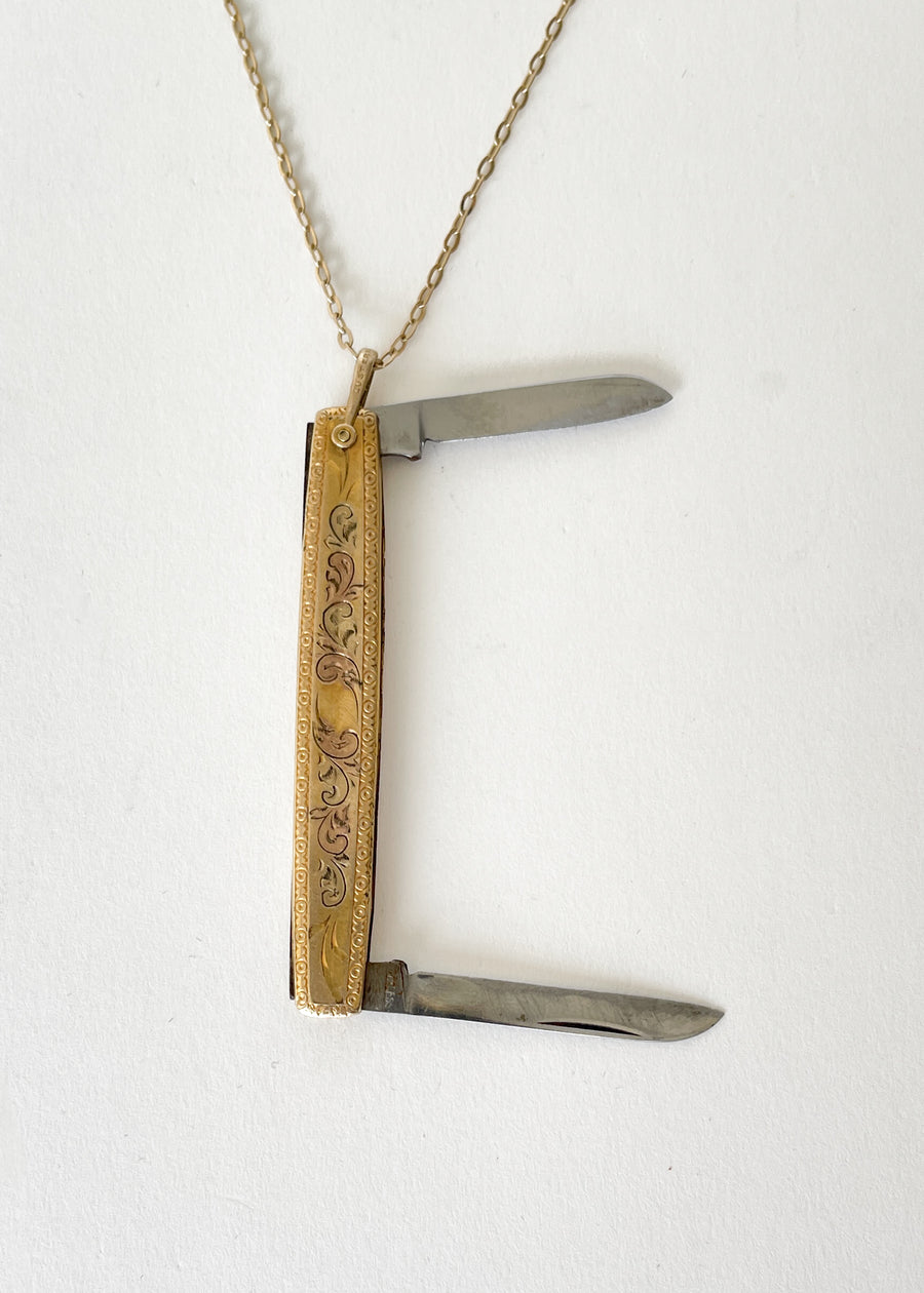 Antique Gold Pocket Knife Necklace