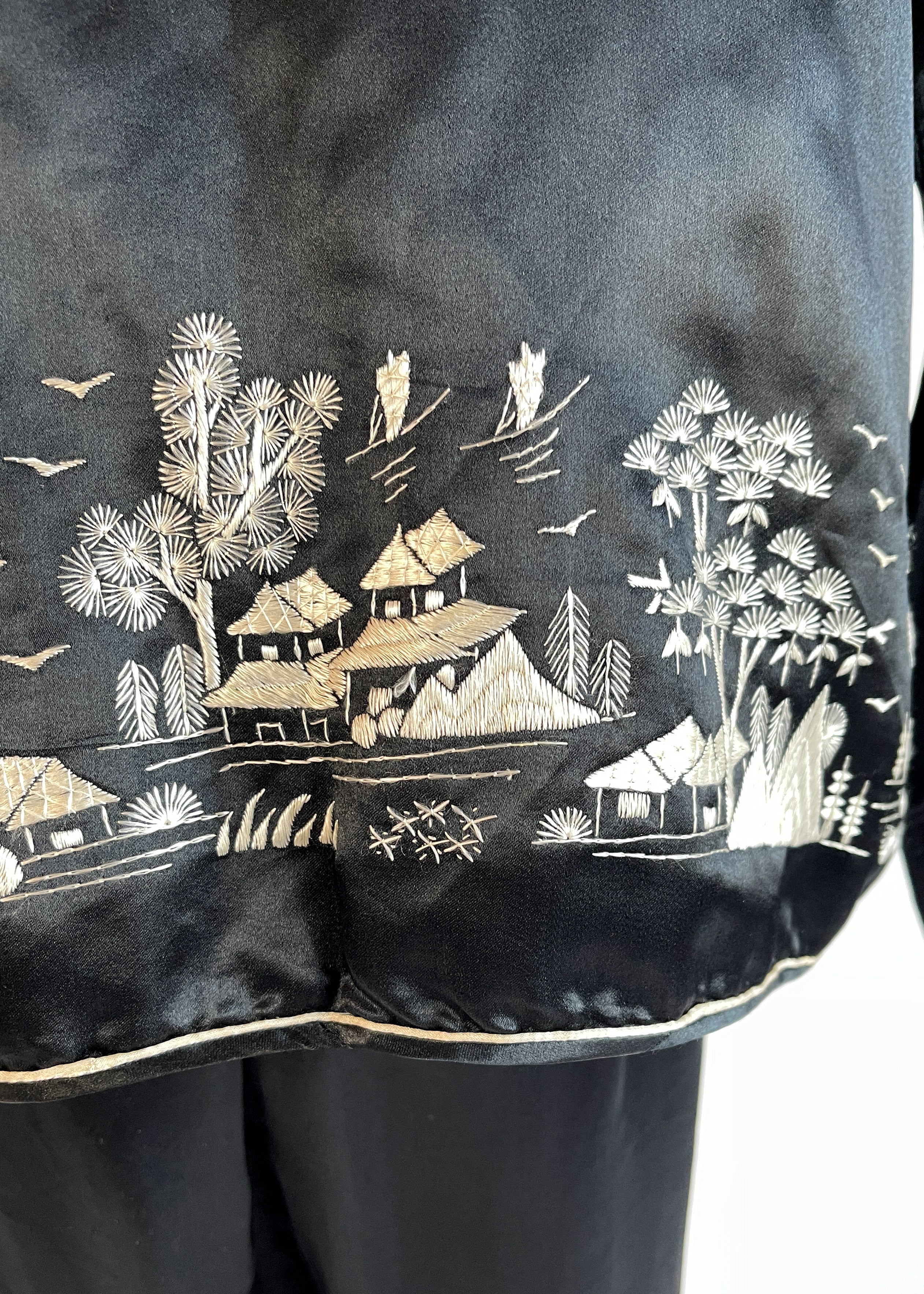 1920s Embroidered Silk Lounging Pajamas