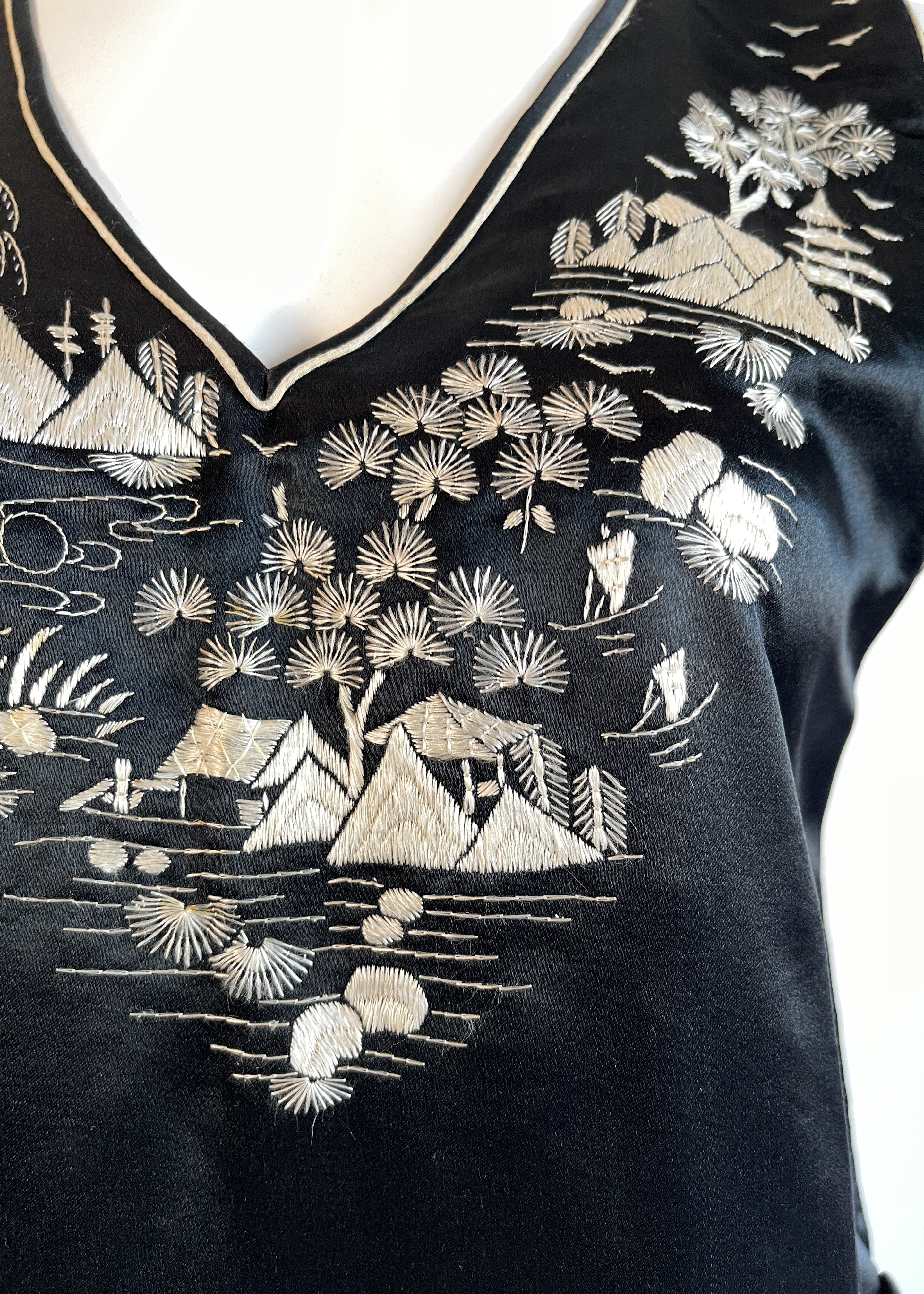 1920s Embroidered Silk Lounging Pajamas