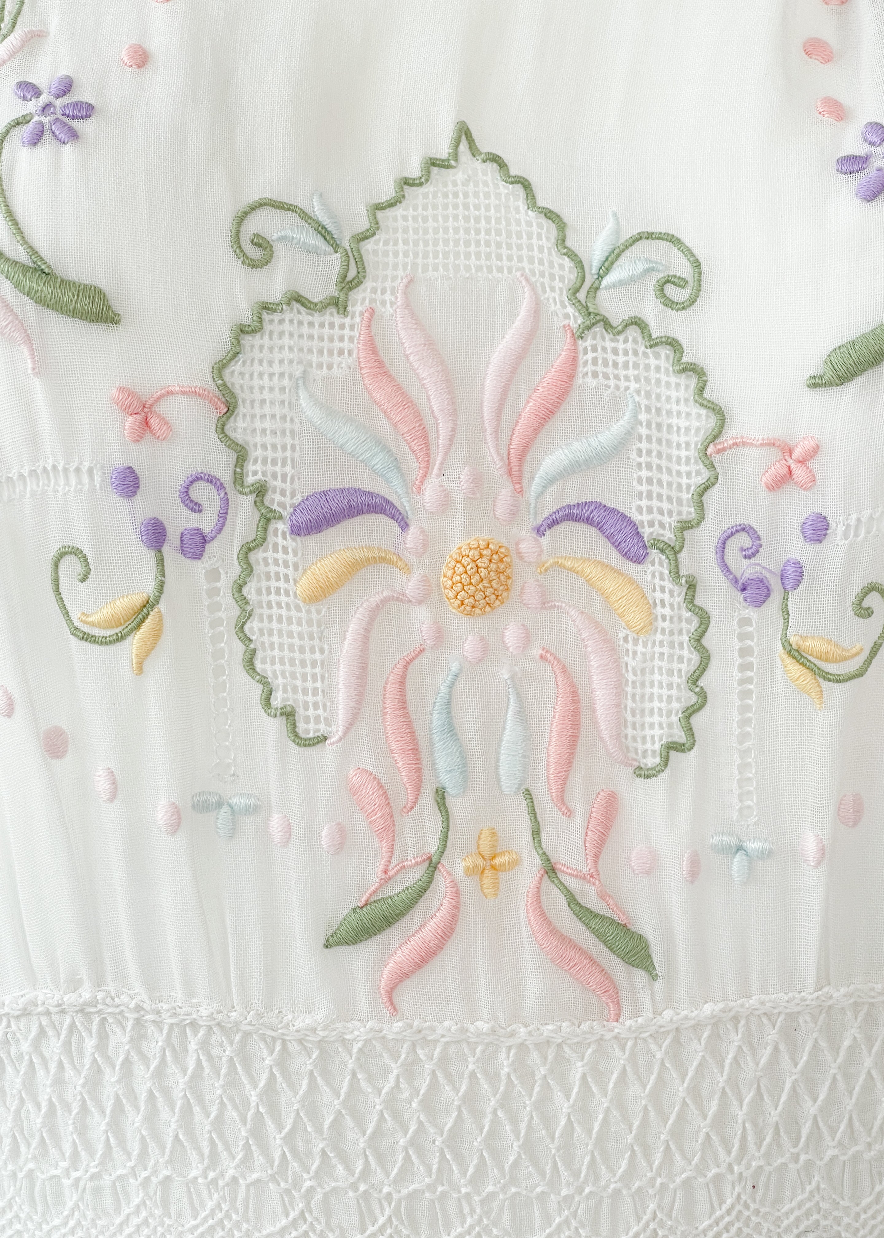 Vintage Embroidered Cotton Smocked Dress