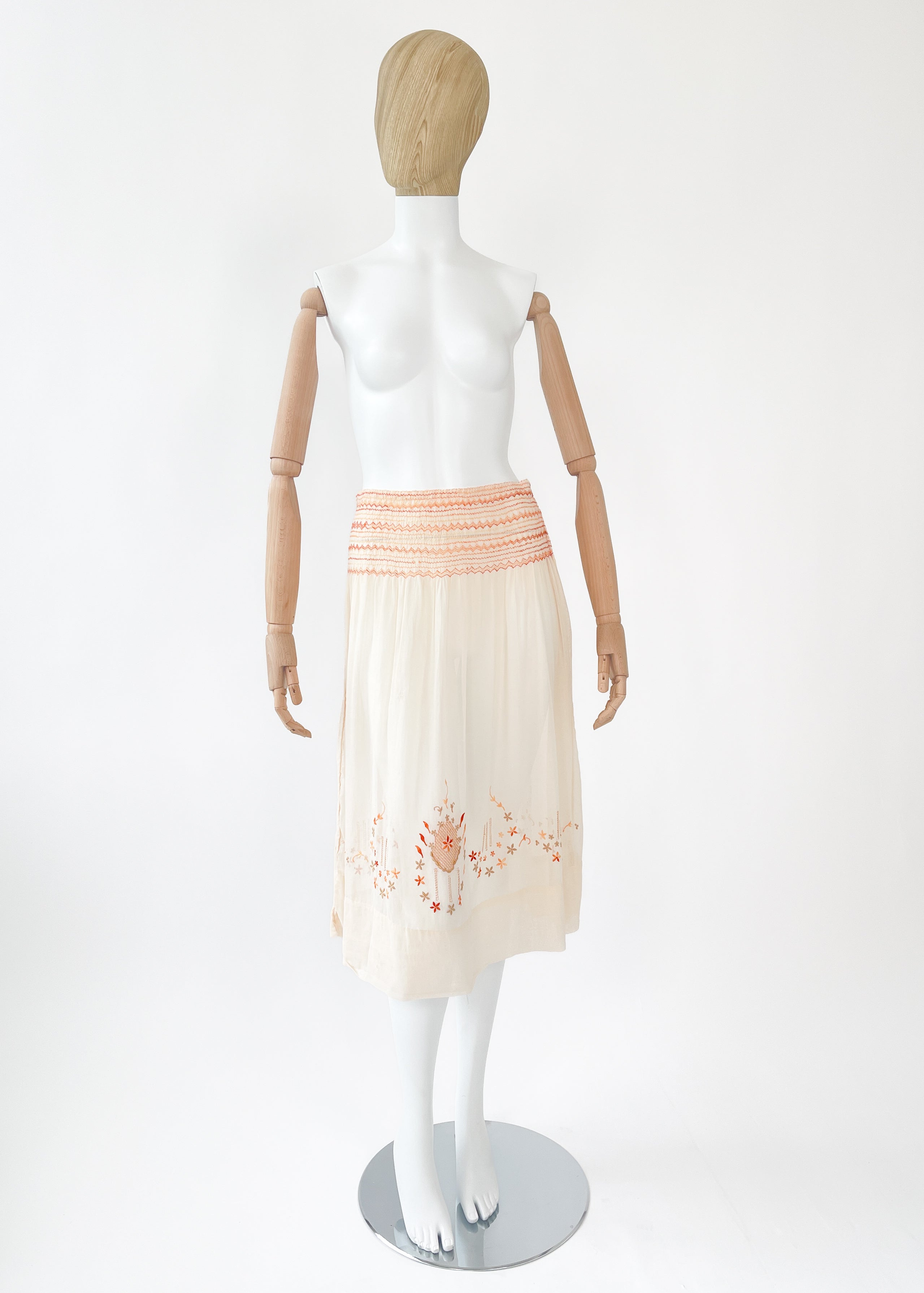 Vintage Embroidered Cotton Smocked Skirt