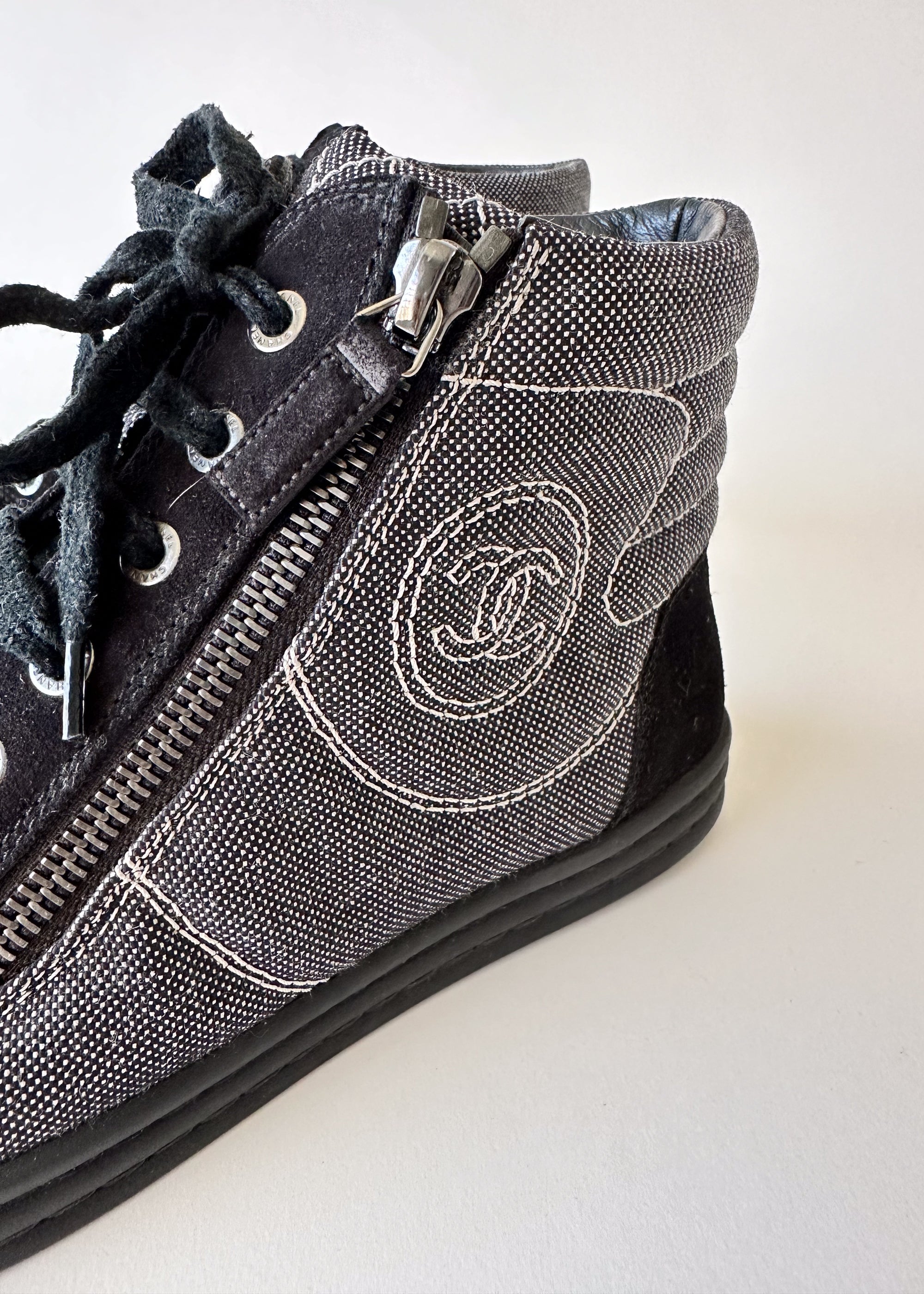 Vintage Chanel Black High Top Double Zip Sneakers