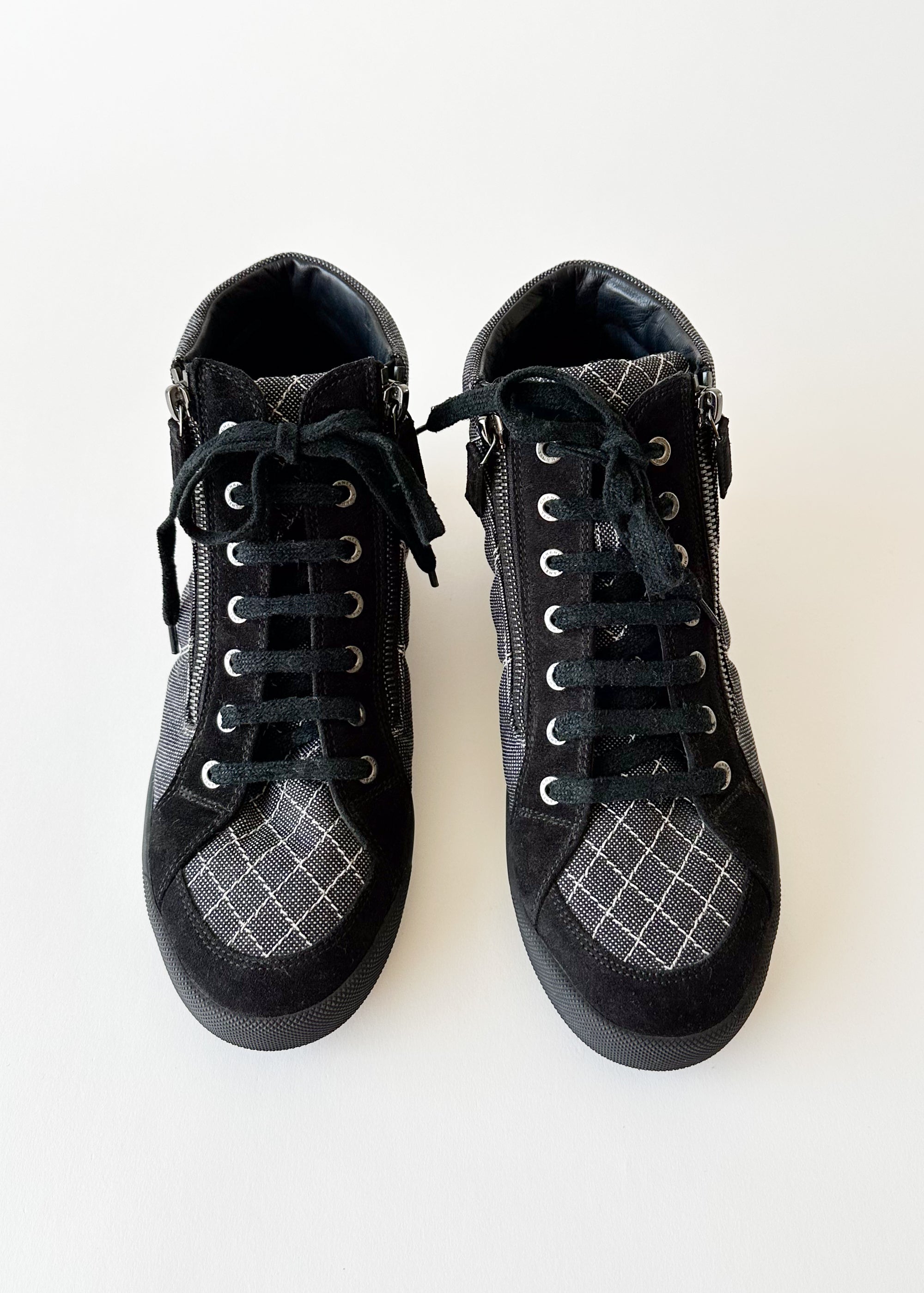 Vintage Chanel Black High Top Double Zip Sneakers