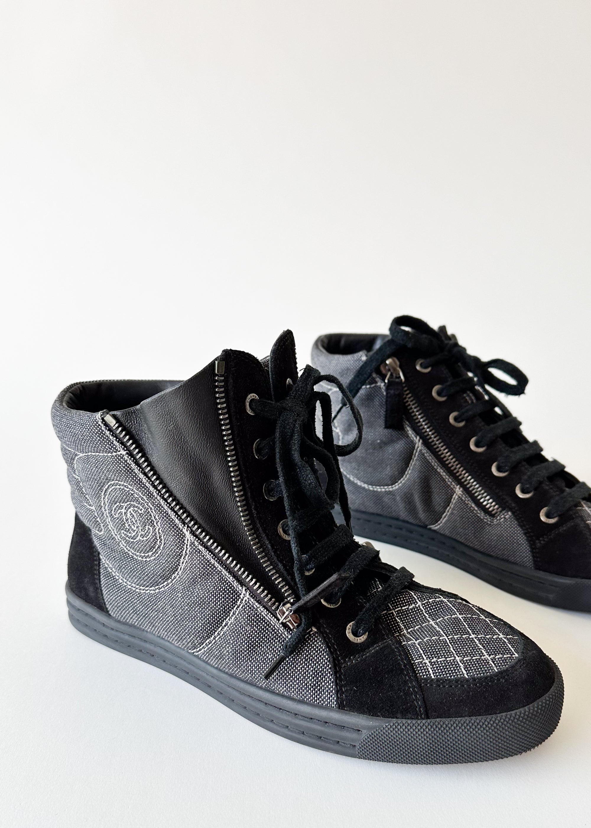 Vintage Chanel Black High Top Double Zip Sneakers
